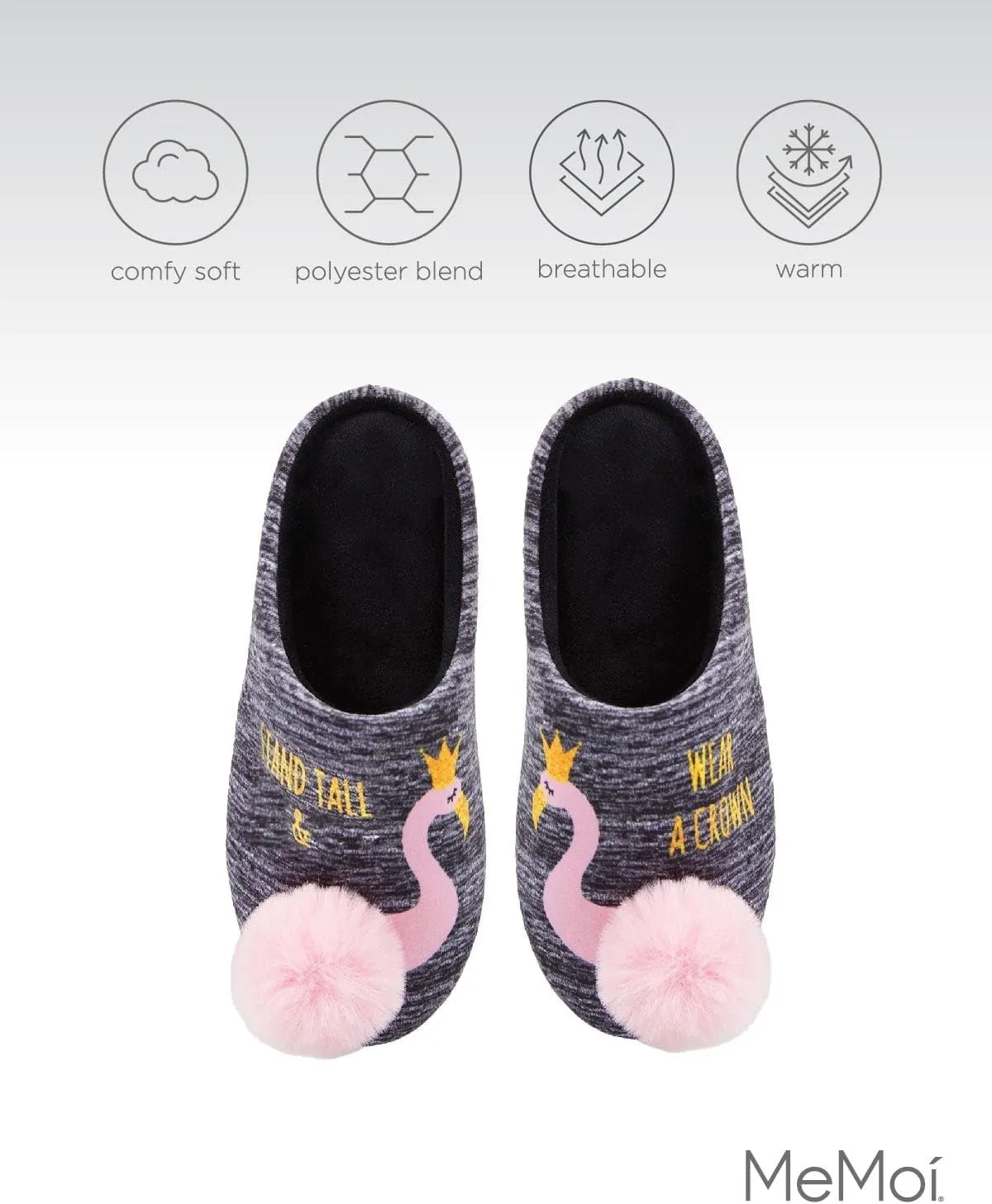 MeMoi Royal Flamingo Pompom Plush Slippers