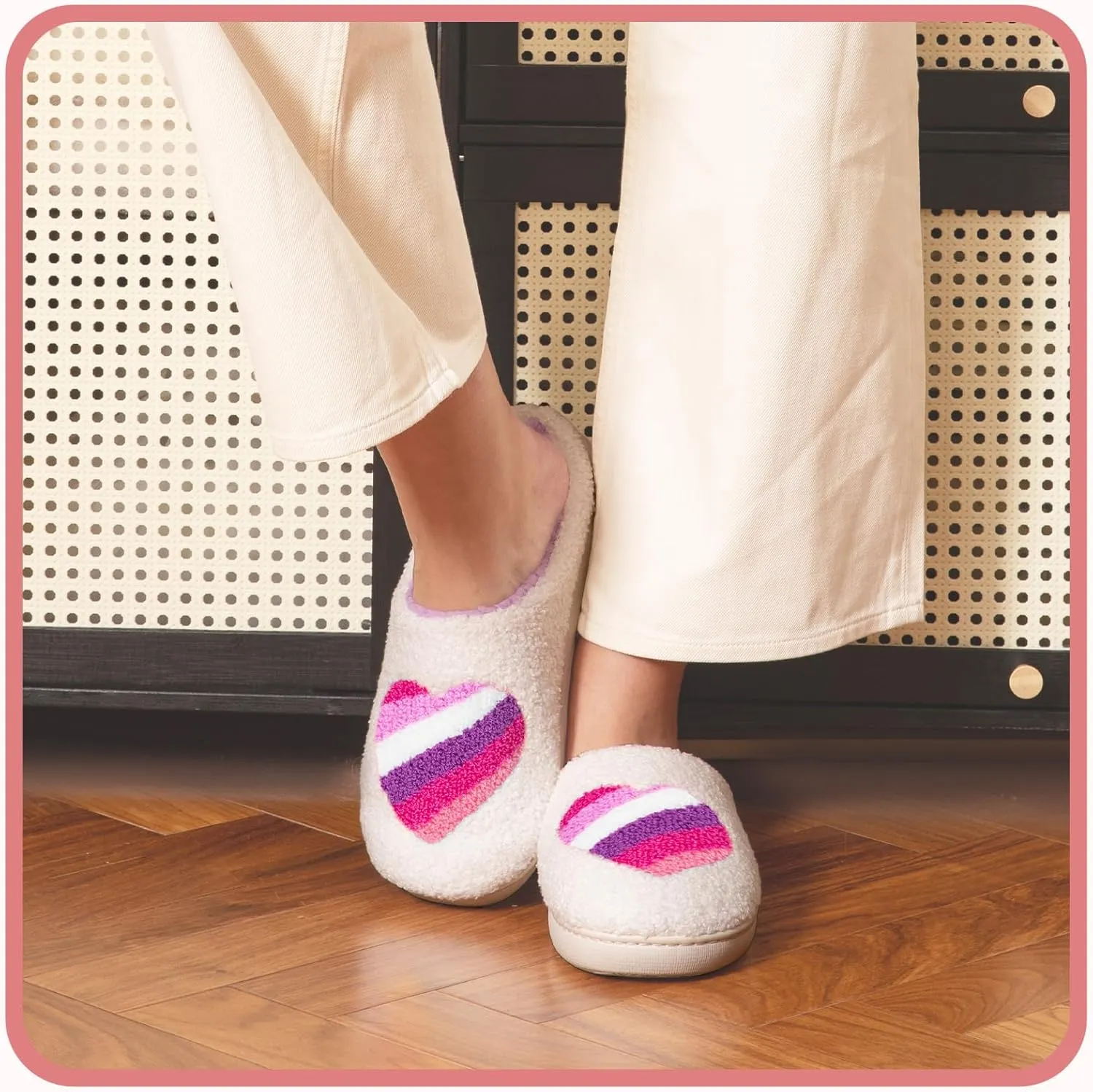 Memory Foam Slippers for Women - House Slip-on with Colorful Hearts & Stars Pattern Cute Cozy Bedroom shoes