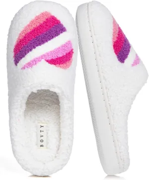 Memory Foam Slippers for Women - House Slip-on with Colorful Hearts & Stars Pattern Cute Cozy Bedroom shoes