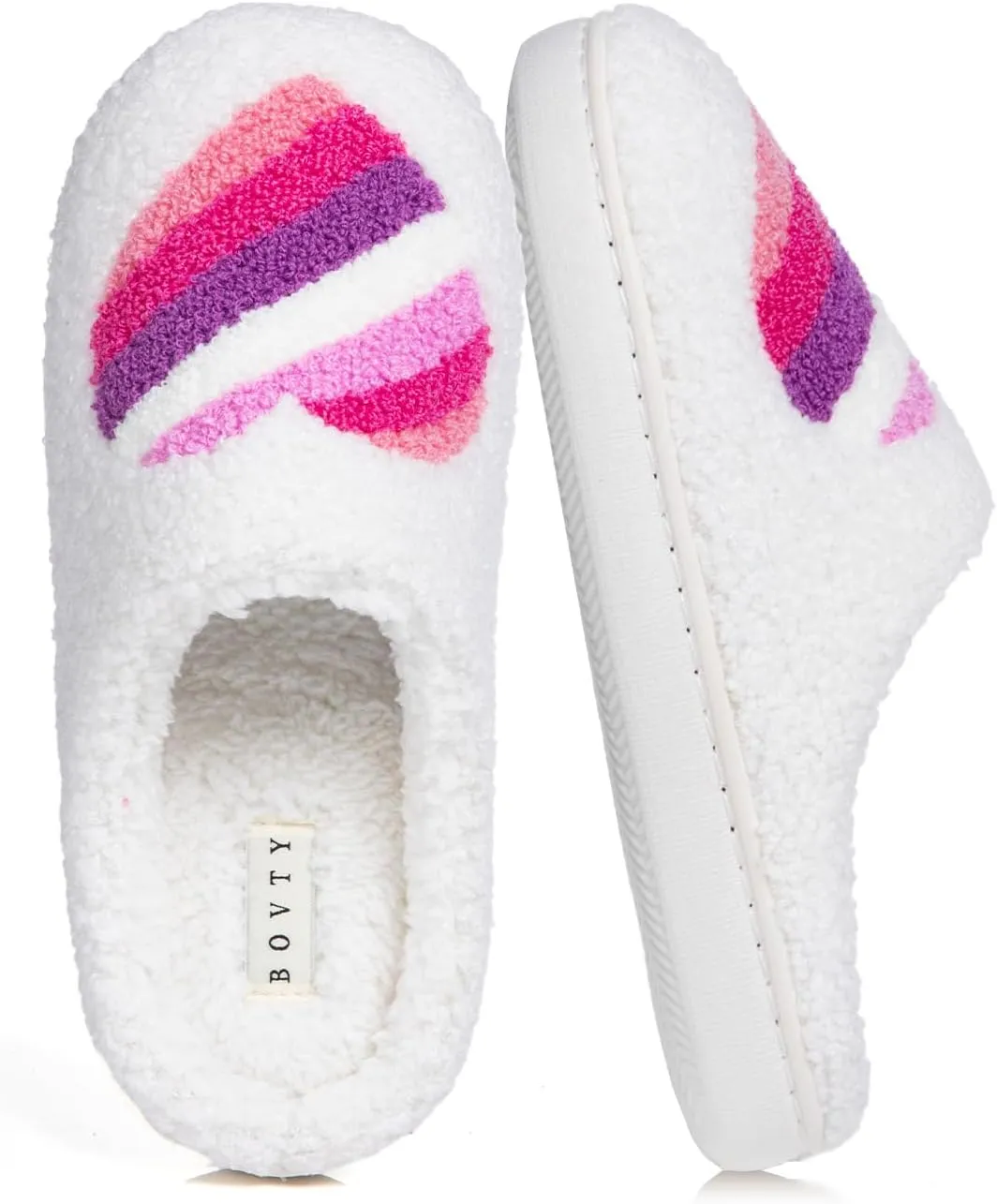 Memory Foam Slippers for Women - House Slip-on with Colorful Hearts & Stars Pattern Cute Cozy Bedroom shoes
