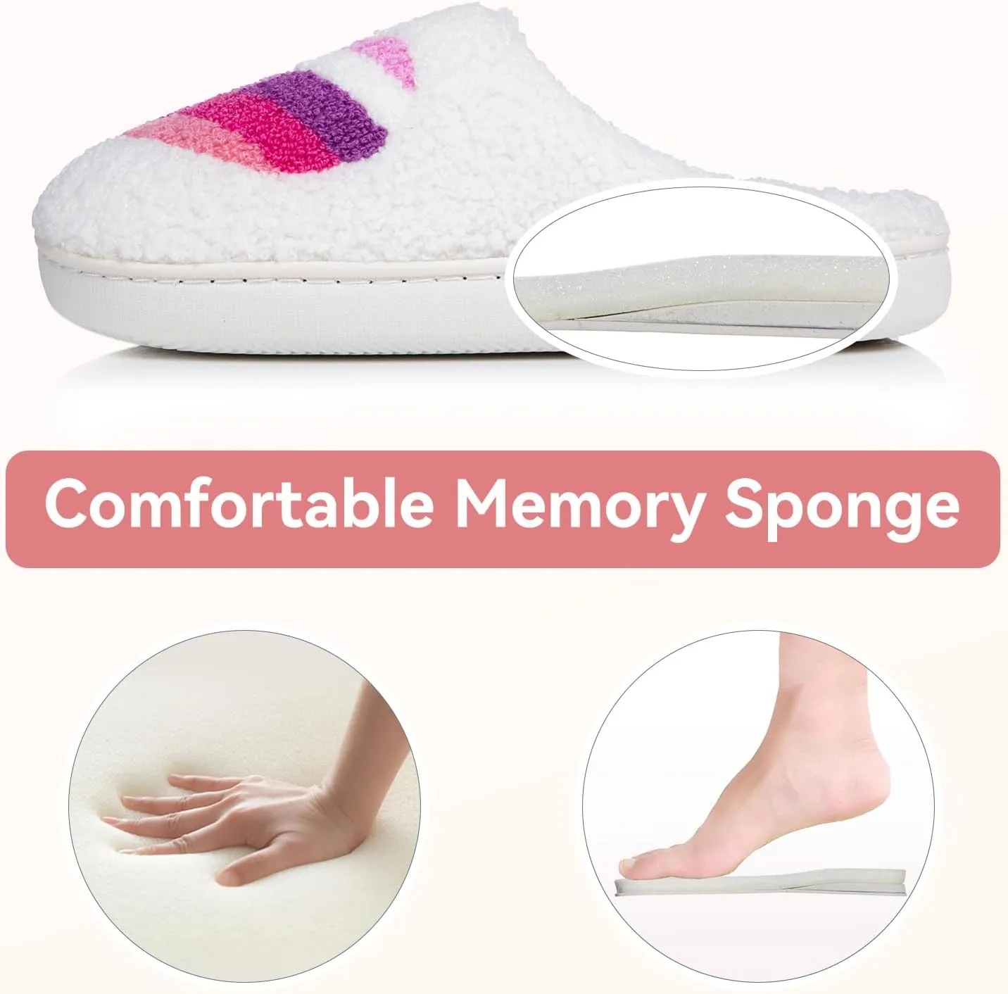 Memory Foam Slippers for Women - House Slip-on with Colorful Hearts & Stars Pattern Cute Cozy Bedroom shoes