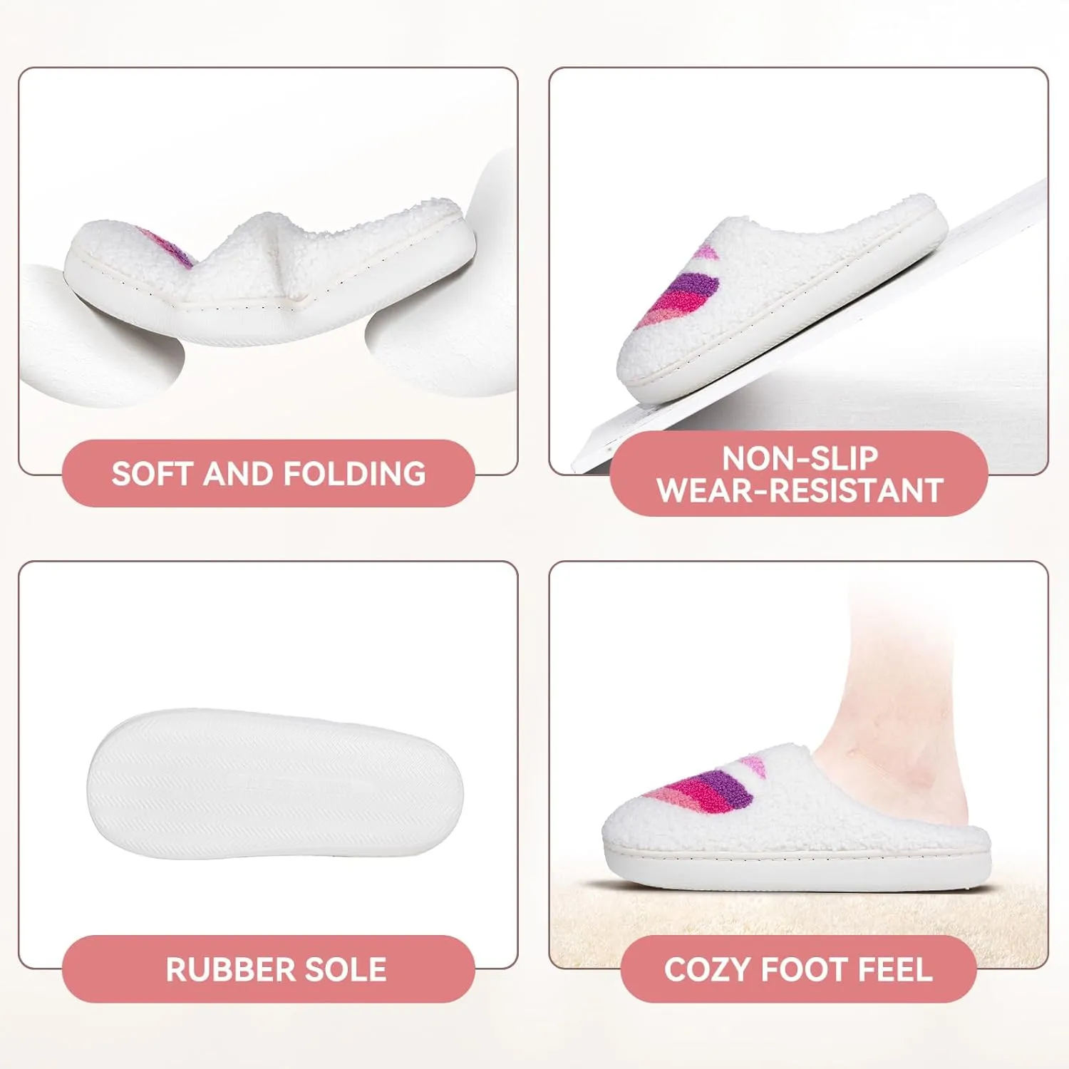 Memory Foam Slippers for Women - House Slip-on with Colorful Hearts & Stars Pattern Cute Cozy Bedroom shoes