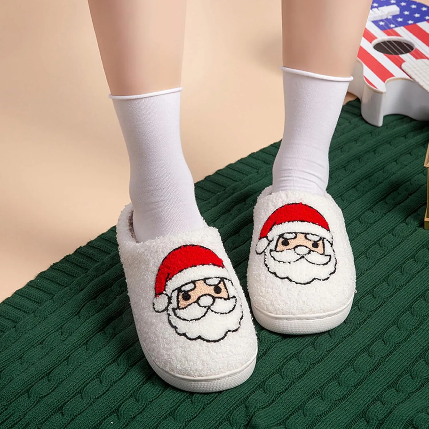 Menore Christmas Reindeer Slippers for Womens Mens Plush Warm Santa Claus Slippers Fuzzy House Slippers Christmas Gifts For Girls Women Girlfriend