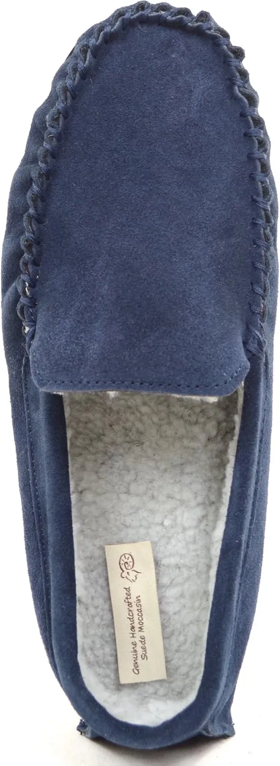 Mens Berber Fleece Lined Moccasin Slipper with Non-Slip Rubber Sole