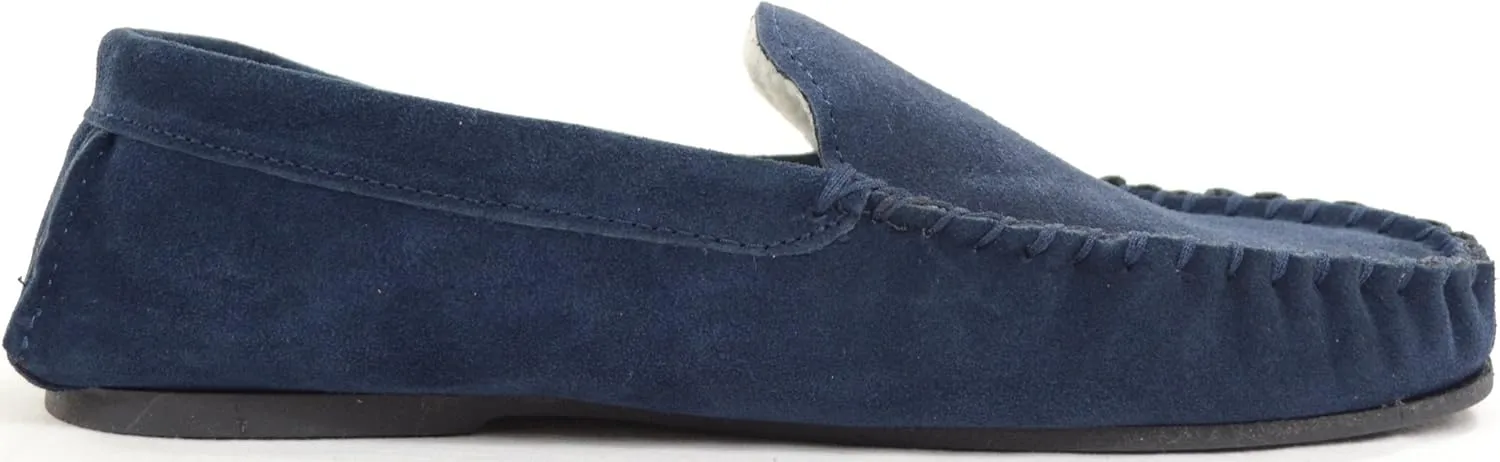 Mens Berber Fleece Lined Moccasin Slipper with Non-Slip Rubber Sole