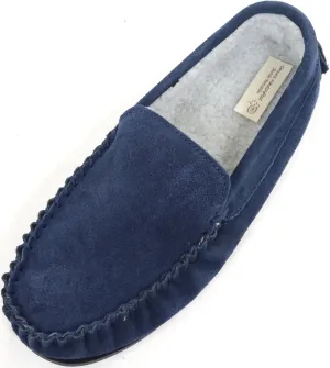 Mens Berber Fleece Lined Moccasin Slipper with Non-Slip Rubber Sole