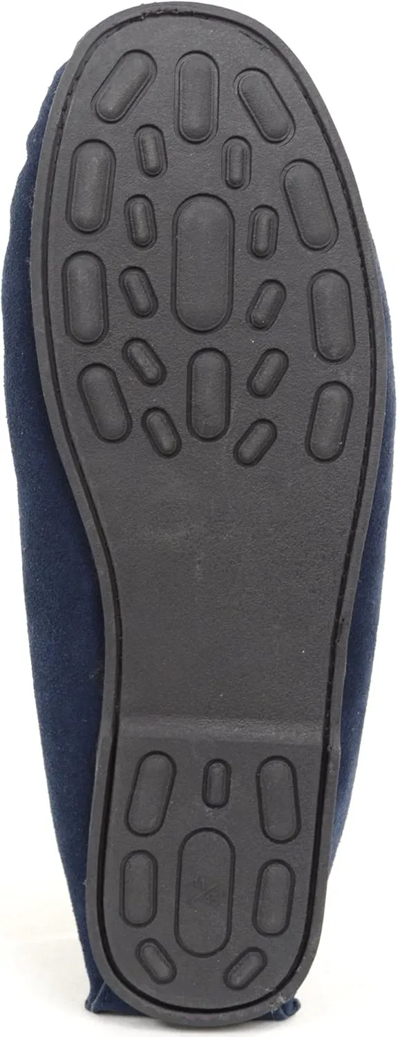 Mens Berber Fleece Lined Moccasin Slipper with Non-Slip Rubber Sole