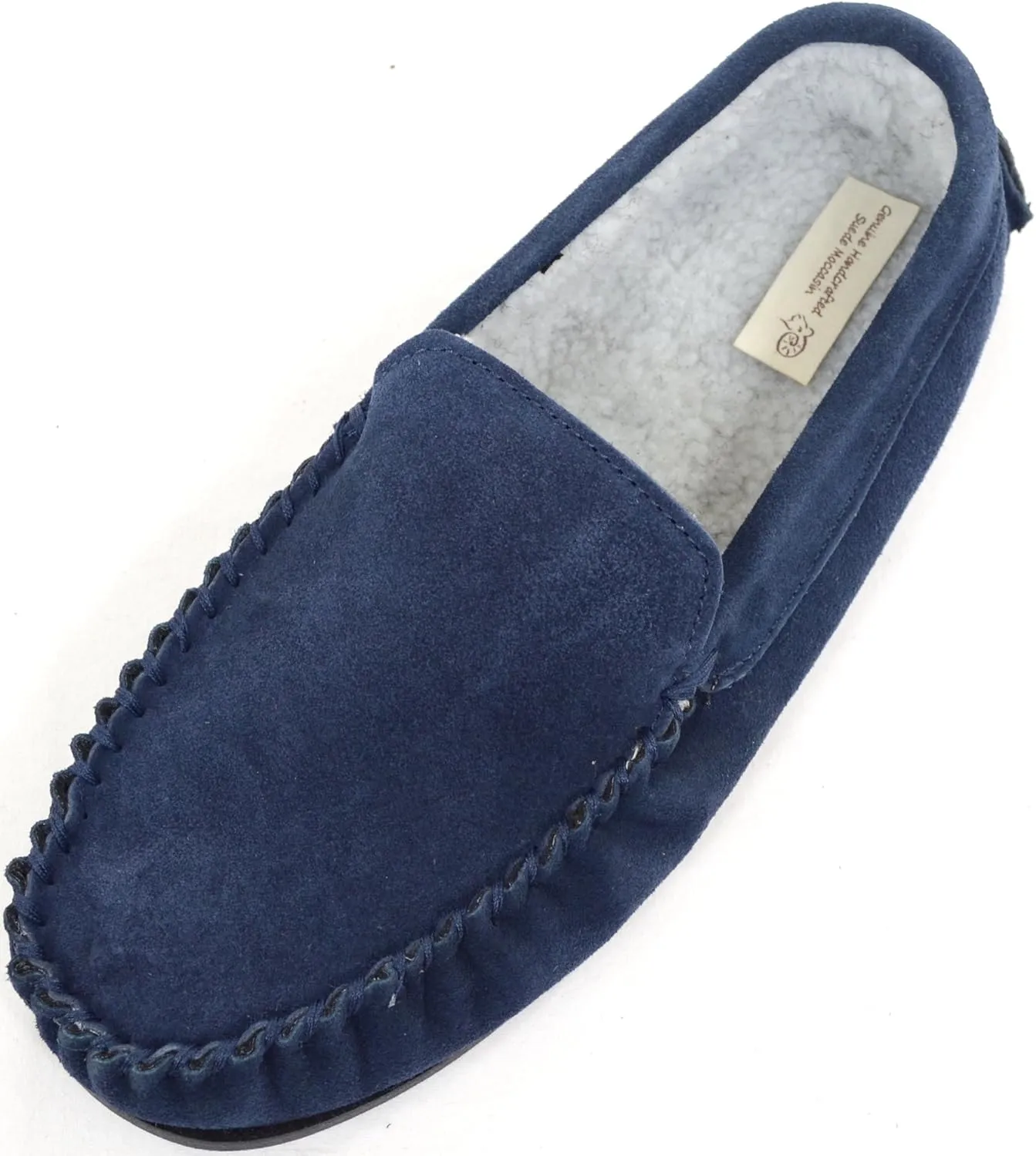 Mens Berber Fleece Lined Moccasin Slipper with Non-Slip Rubber Sole