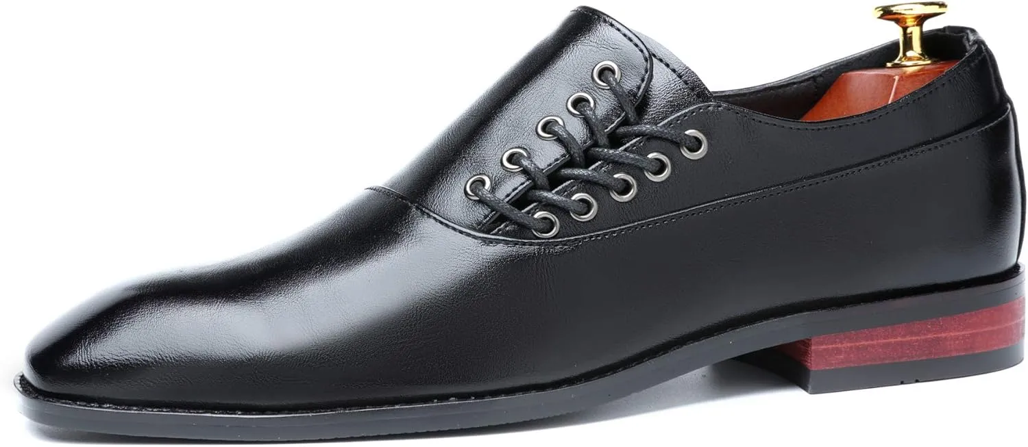 Mens Dress Shoes Slip On Loafers Moccasins for Men Leather Lace up Smoking Slipper Vintage Prom Wedding Shoes