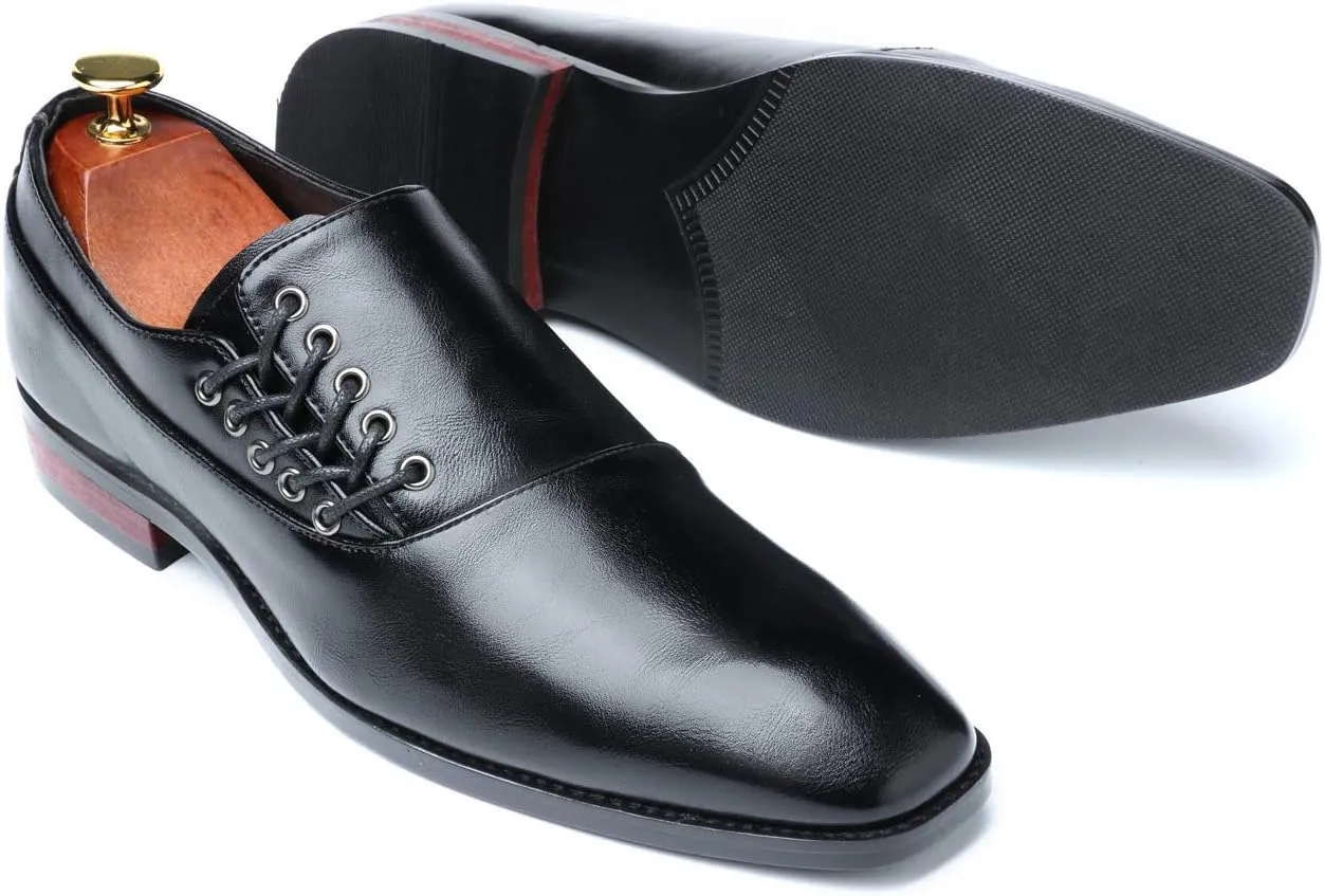 Mens Dress Shoes Slip On Loafers Moccasins for Men Leather Lace up Smoking Slipper Vintage Prom Wedding Shoes