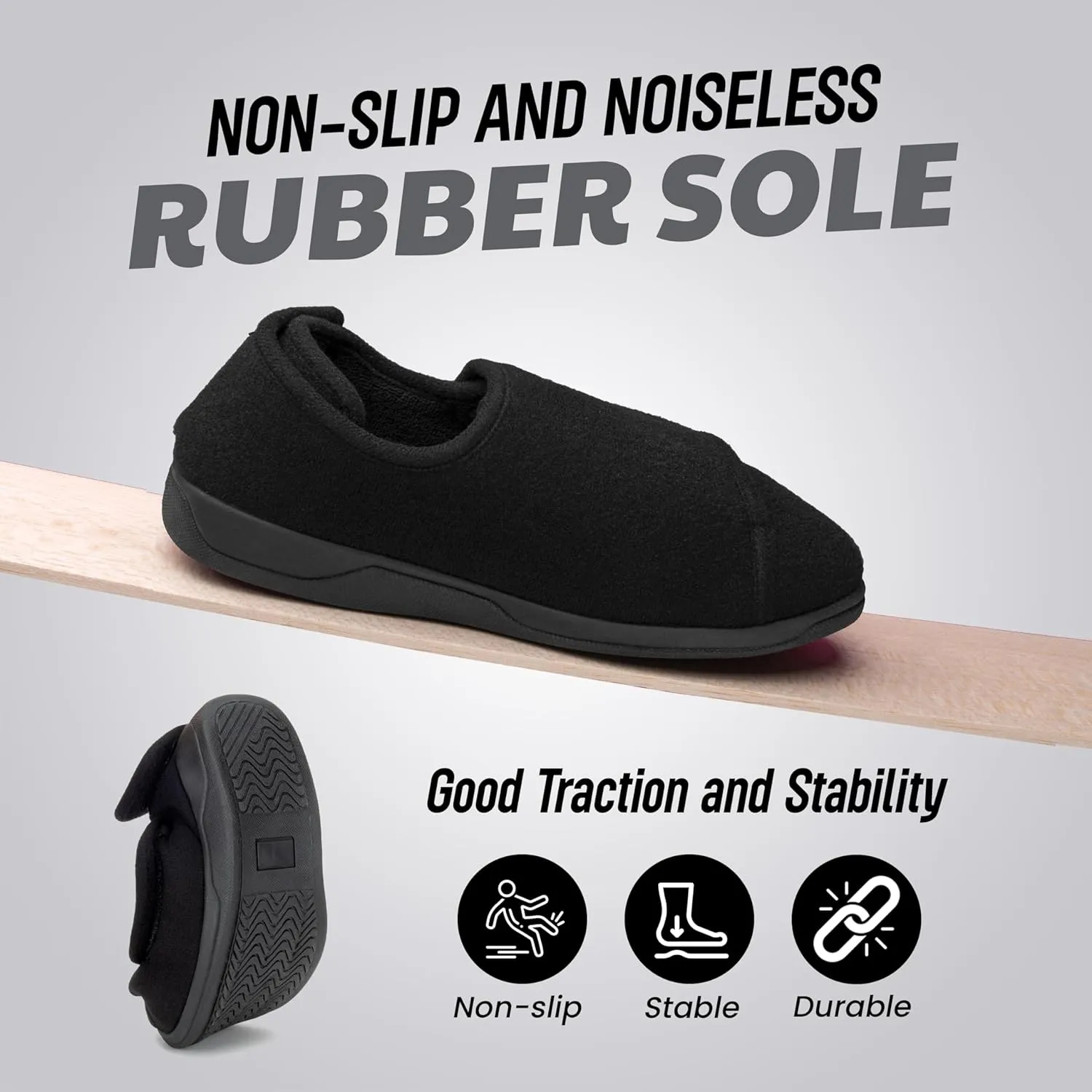 Mens Extra Wide Width Diabetic Slippers Memory Foam With Adjustable Soft Non-Slip Orthopedic House Shoes for Elderly Swollen Feet, Arthritis, Edema