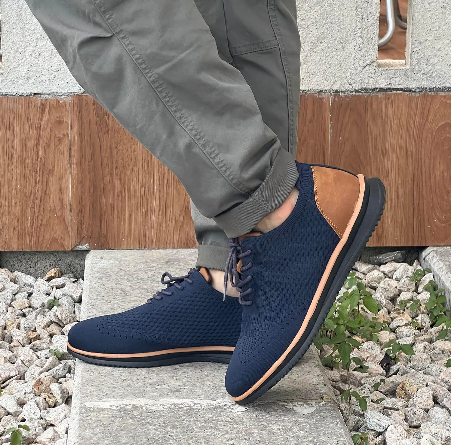 Men's Fashion Dress Sneakers Casual Walking Shoes Business Oxfords Comfortable Lightweight Breathable Tennis Lace-Up Mesh/Leather