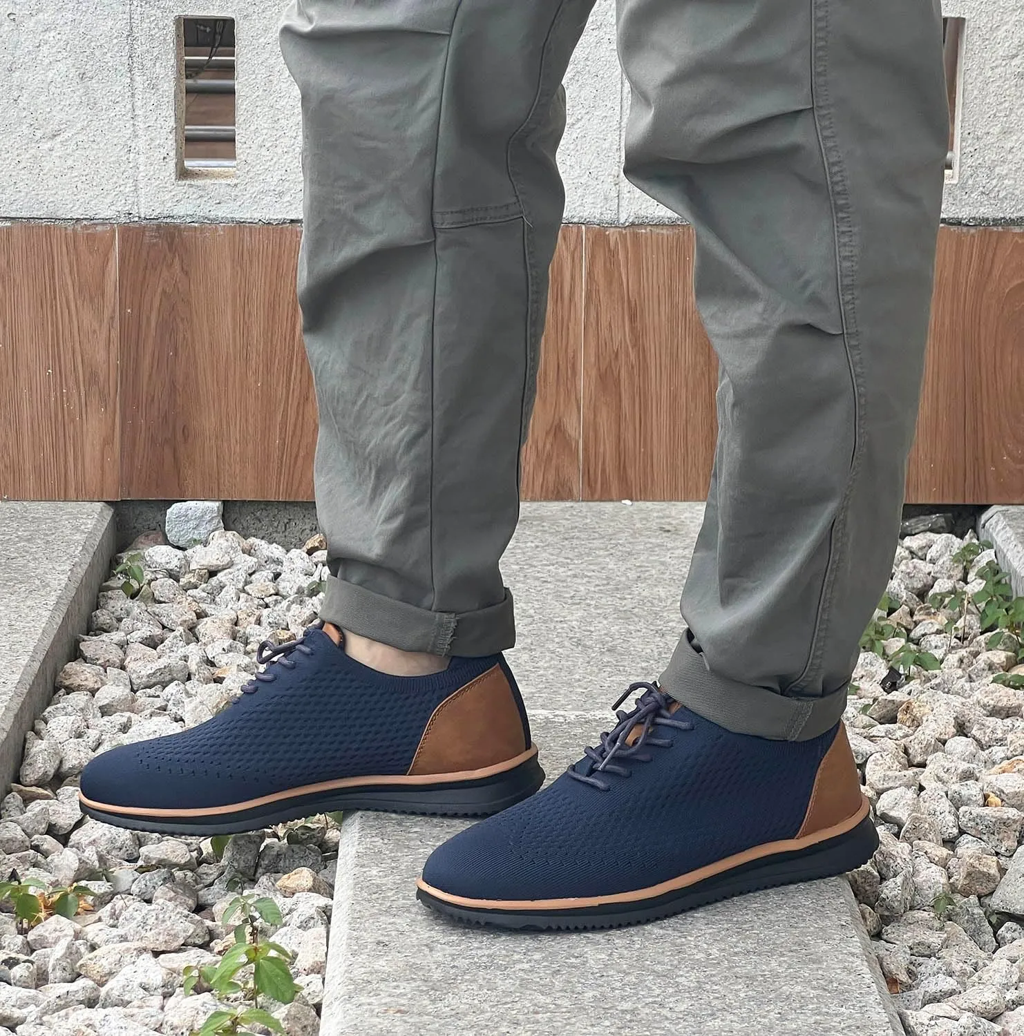 Men's Fashion Dress Sneakers Casual Walking Shoes Business Oxfords Comfortable Lightweight Breathable Tennis Lace-Up Mesh/Leather