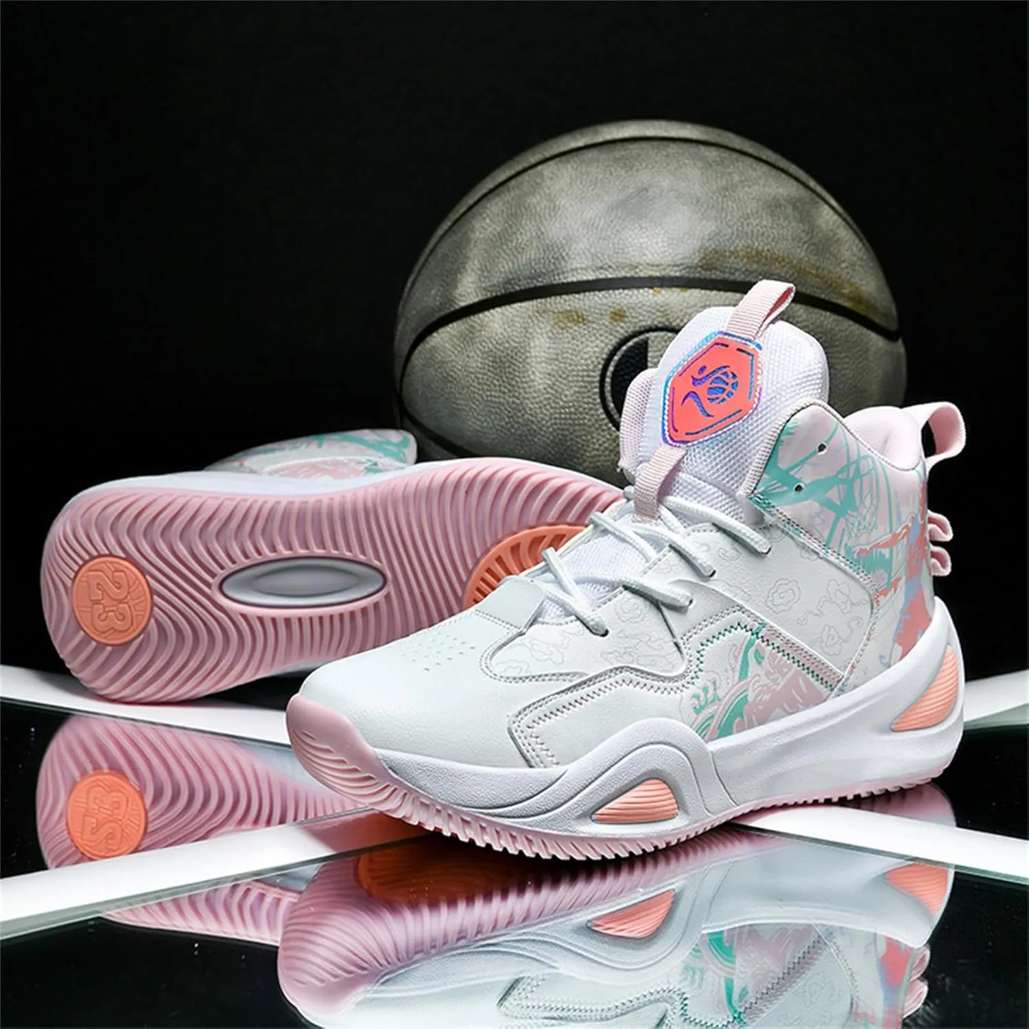 Mens Fashion Graffiti High Top Basketball Shoes Lightweight Breathable Sports Sneakers for Workout Gym Tennis Walking Running Shoes