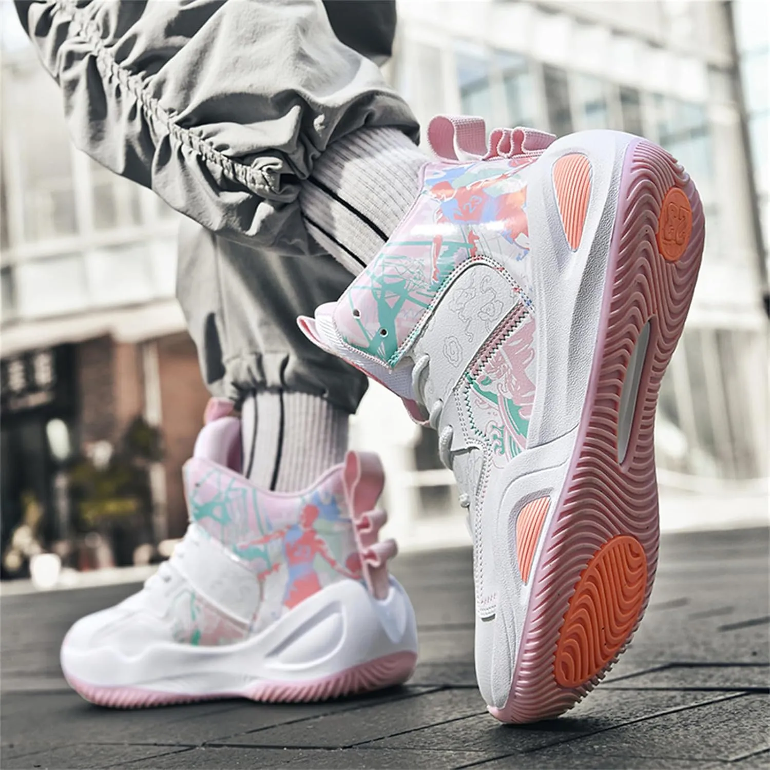 Mens Fashion Graffiti High Top Basketball Shoes Lightweight Breathable Sports Sneakers for Workout Gym Tennis Walking Running Shoes