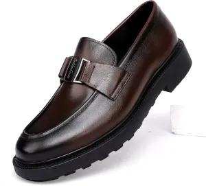 Mens Genuine Leather Dress Shoes Casual Buckle Business Dress Loafer Formal Slip On Penny Party Loafer Shoes for Men