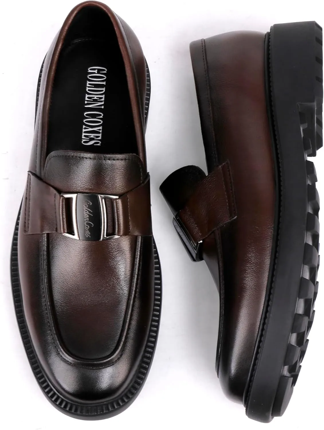 Mens Genuine Leather Dress Shoes Casual Buckle Business Dress Loafer Formal Slip On Penny Party Loafer Shoes for Men