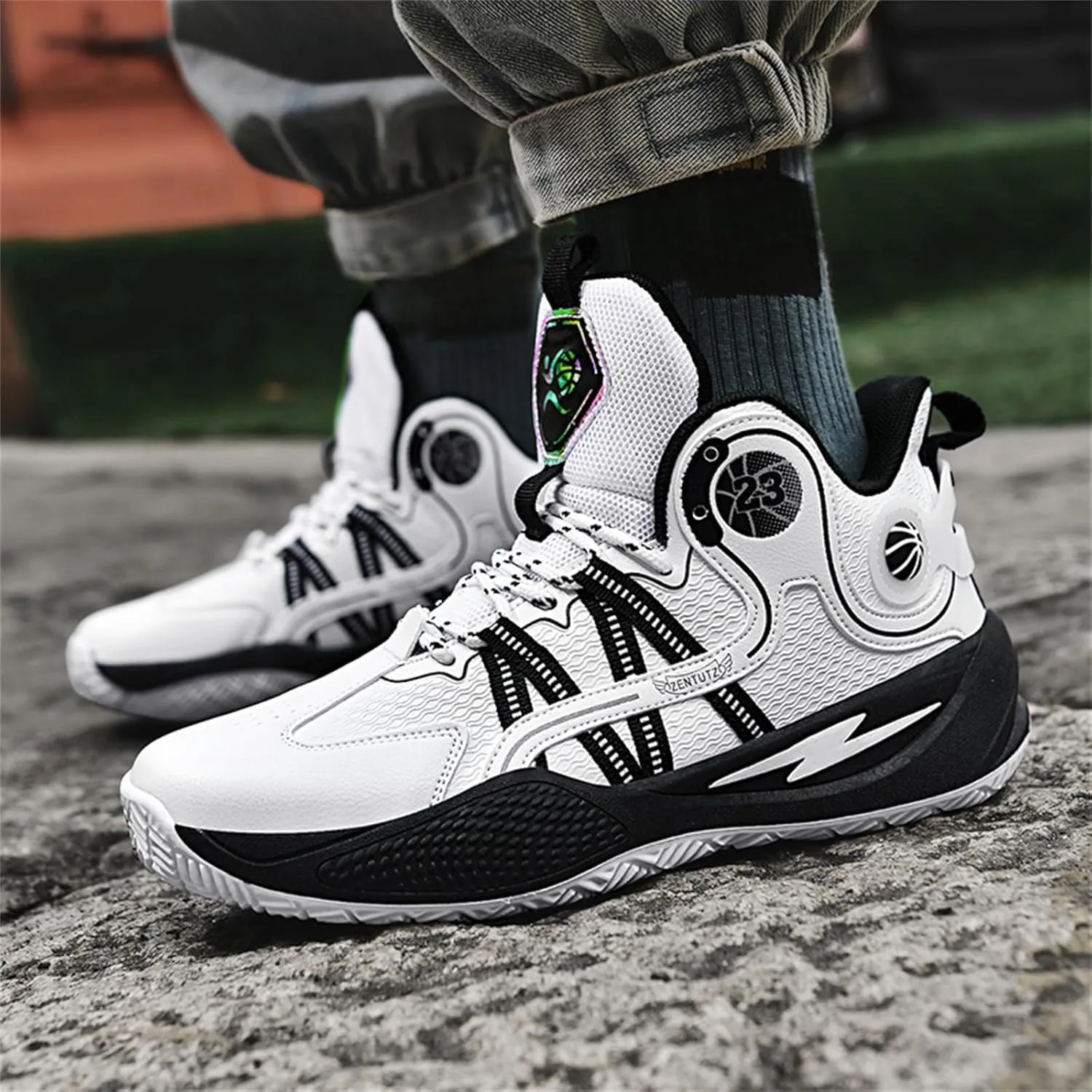 Mens High Top Basketball Shoes Streetball Breathable Non Slip Outdoor Sneakers Cushioning Workout Running Shoes for Fitness Tennis Shoes