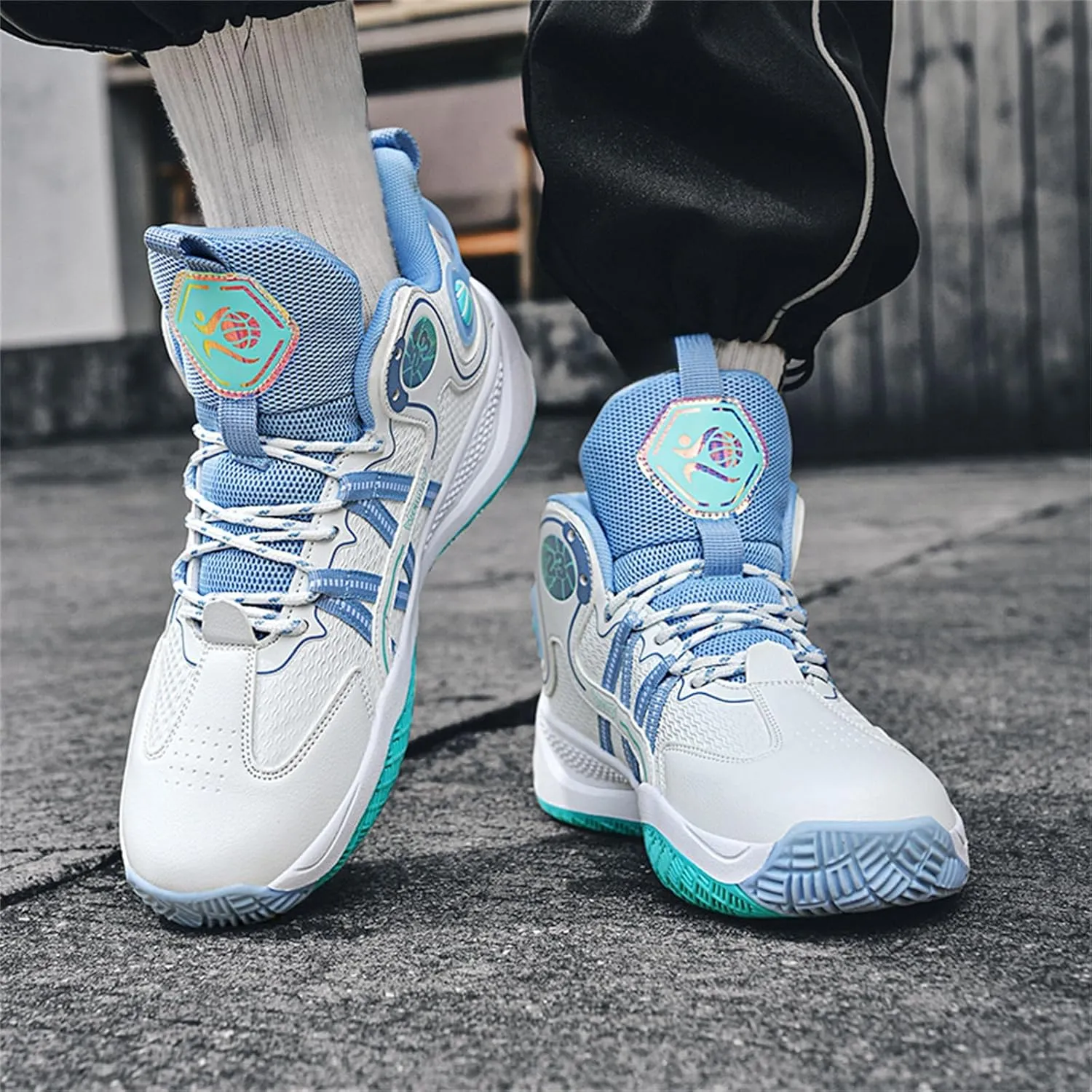 Mens High Top Basketball Shoes Streetball Breathable Non Slip Outdoor Sneakers Cushioning Workout Running Shoes for Fitness Tennis Shoes