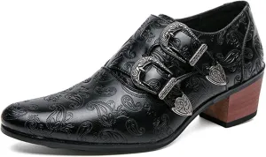 Men's Leather Pointed Dual Monk Straps Loafers Slip-on Waterproof Arch Support Oxford Formal Business Casual Comfortable Dress Shoes