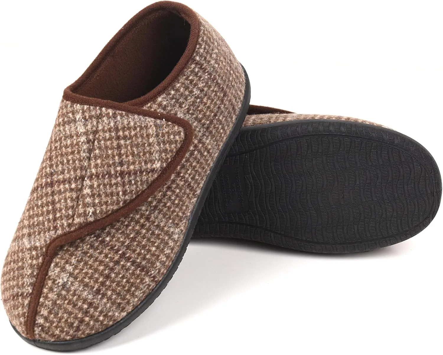 Men's Memory Foam Diabetic Slippers, Extra Wide Adjustable House Shoes for Swollen Feet, Arthritis, Edema, Soft Comfortable Non-Slip Slippers for Indoor and Outdoor Use