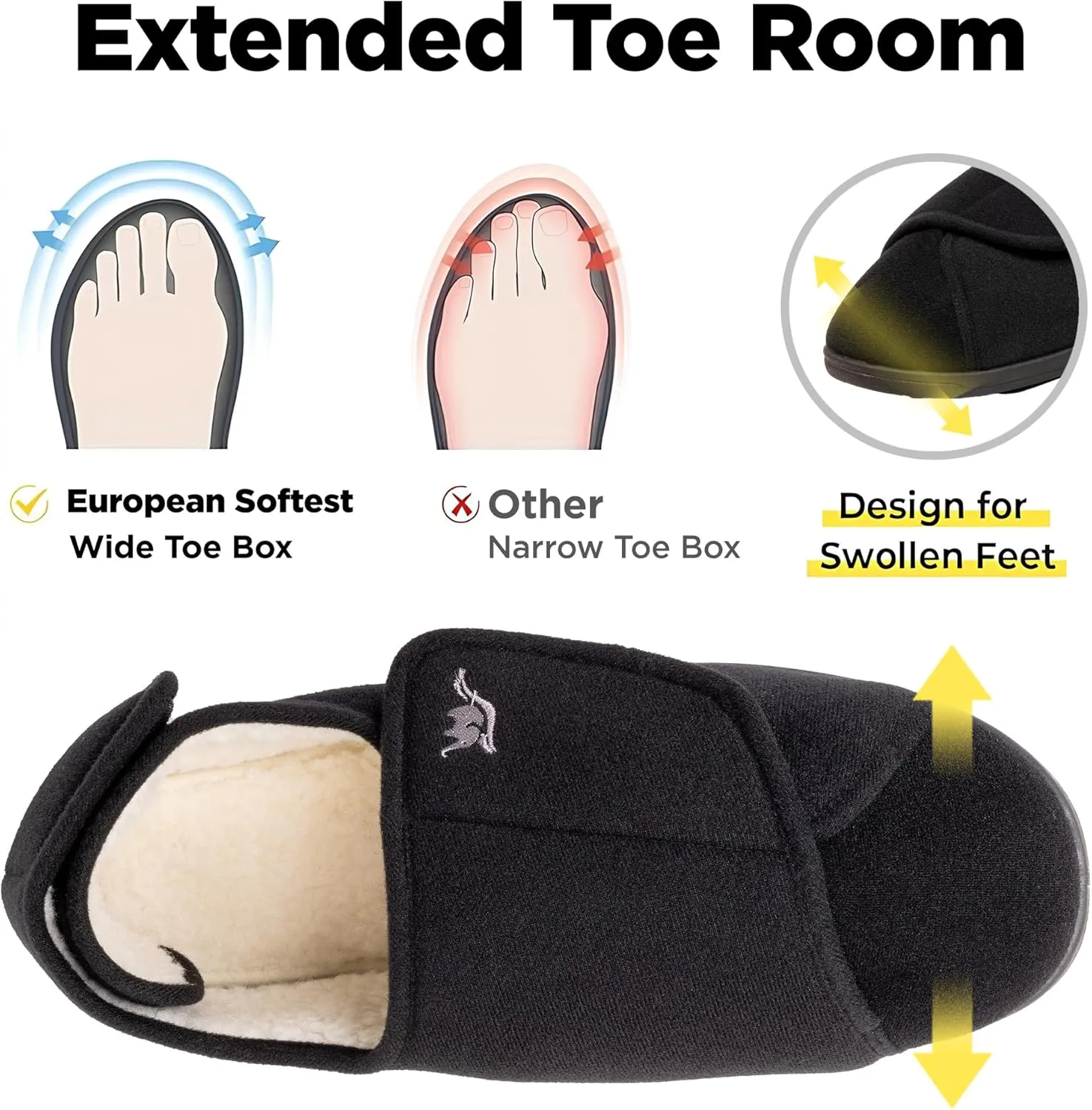 Men's Memory Foam Diabetic Slippers with Adjustable Closure, Extra Wide Comfy Warm Plush Fleece Arthritis Edema Swollen Diabetic House Shoes Machine Washable with Anti Slip Sole