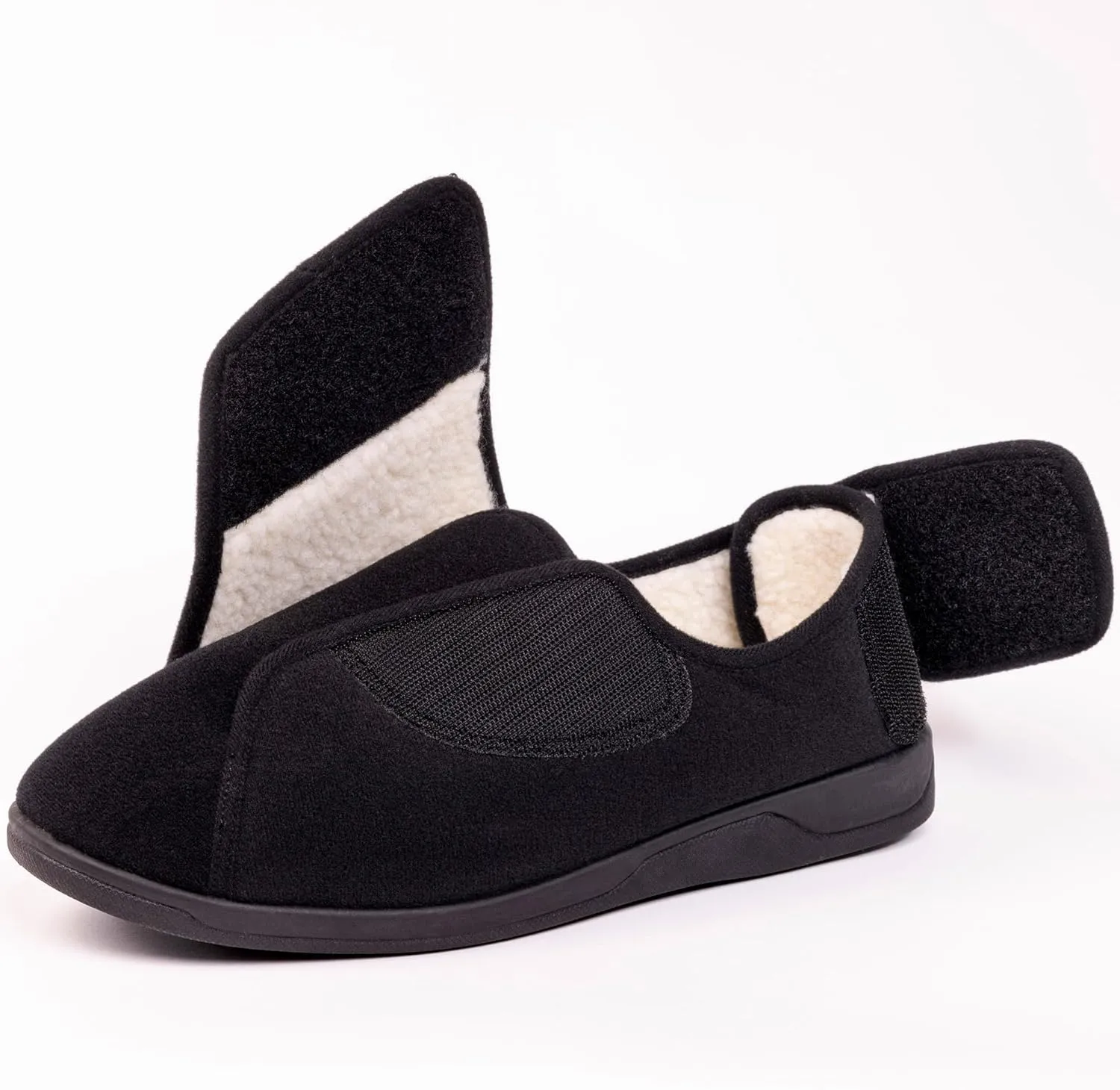 Men's Memory Foam Diabetic Slippers with Adjustable Closure, Extra Wide Comfy Warm Plush Fleece Arthritis Edema Swollen Diabetic House Shoes Machine Washable with Anti Slip Sole
