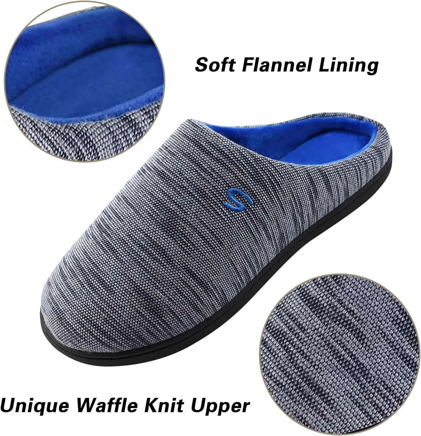 Mens Memory Foam Slipper, Slip on Cozy Slippers for Man, Warm Flannel Machine Washable House Slippers Indoor Outdoor