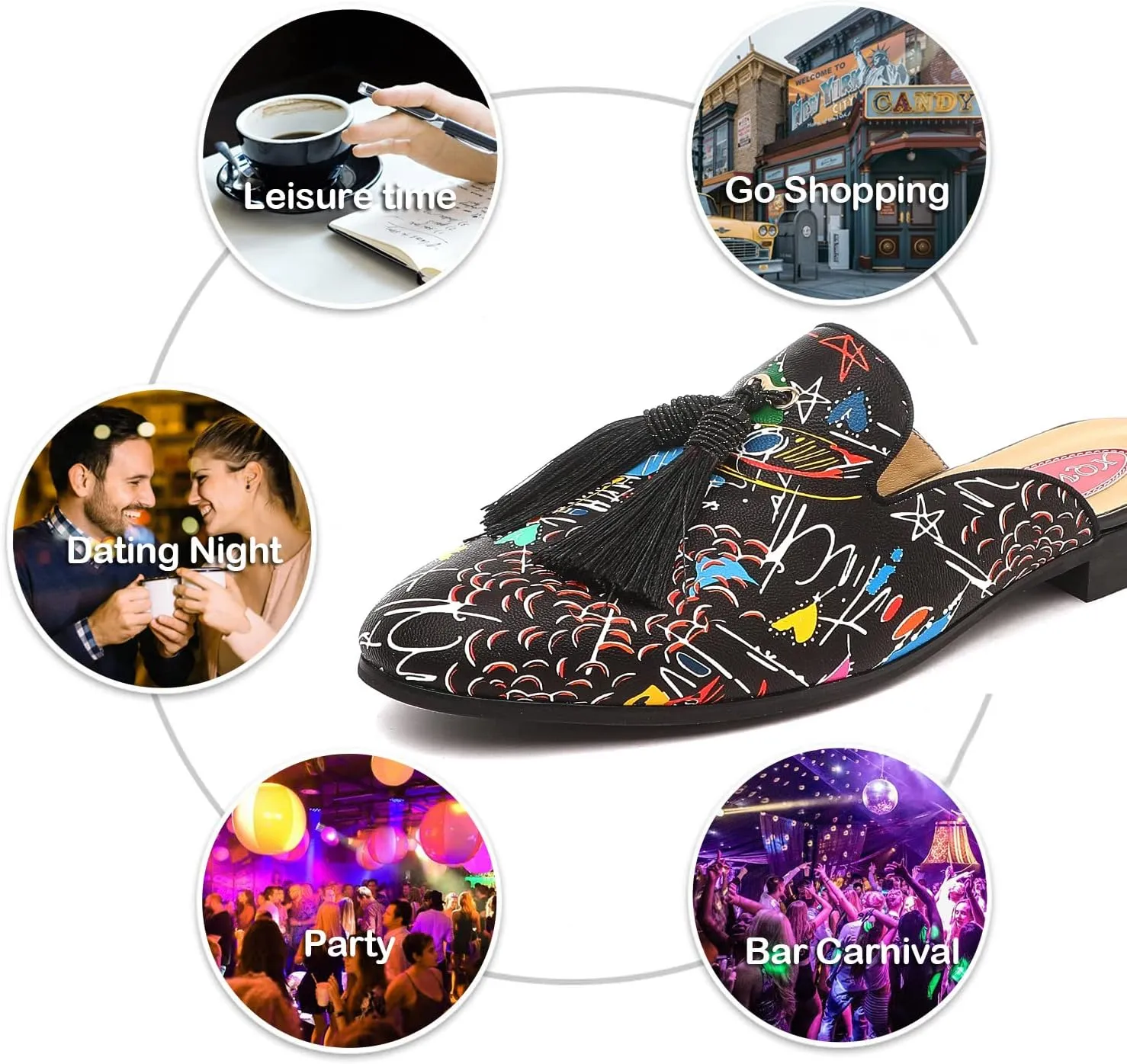 Men's Slip-on Mule Sandals Loafer with Gold Buckle,Fashion Leather Formal Wear Casual Backless Dress Slippers