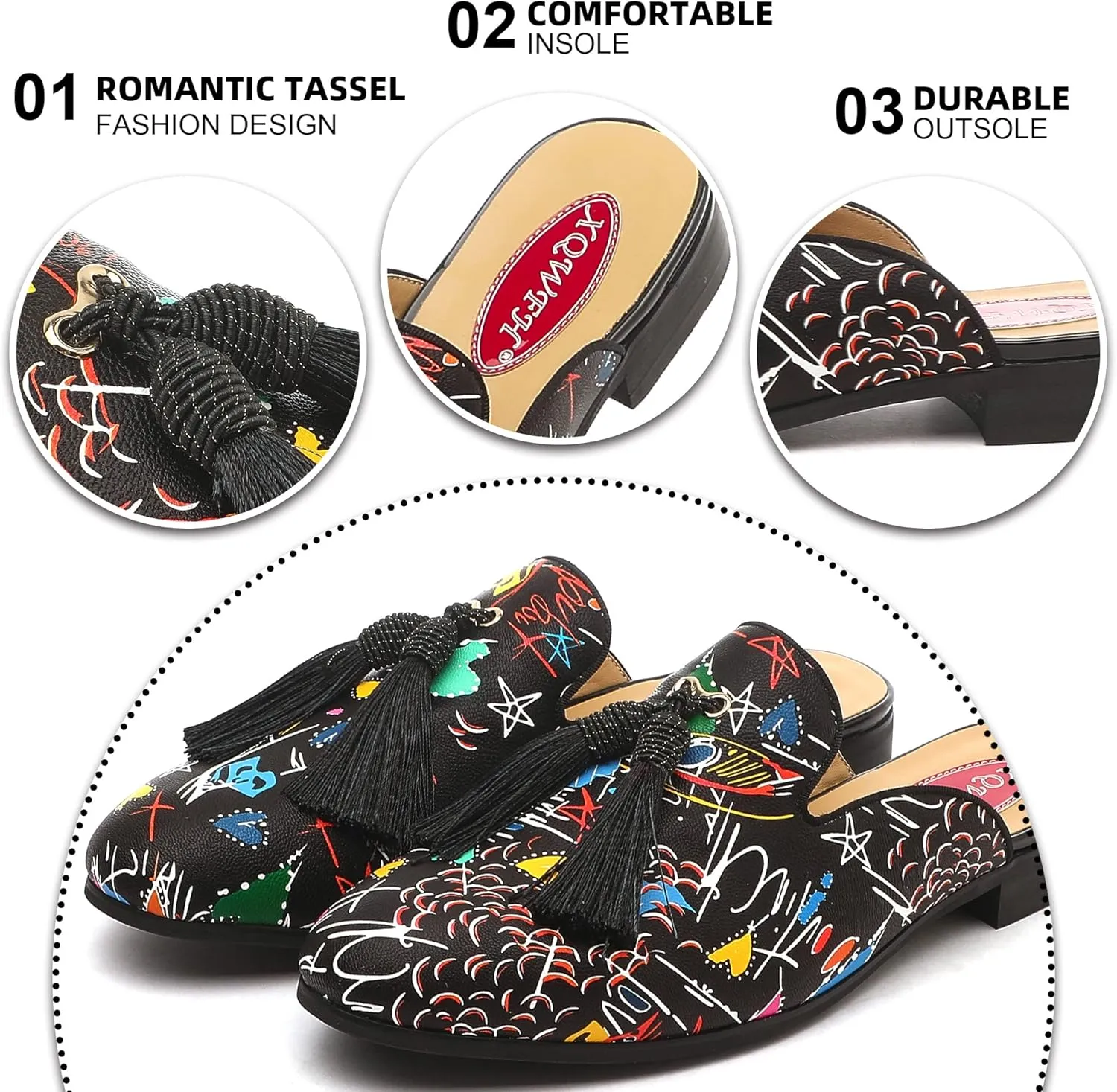 Men's Slip-on Mule Sandals Loafer with Gold Buckle,Fashion Leather Formal Wear Casual Backless Dress Slippers
