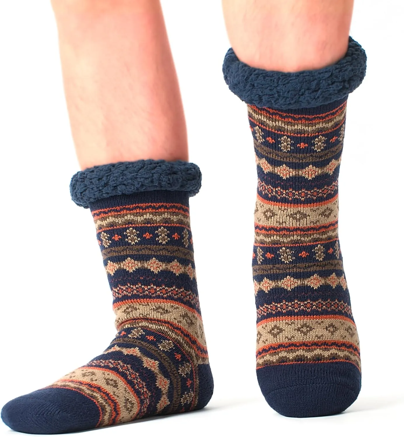 Men's Slipper Socks with Non-Slip Grippers, Thermal Fuzzy Warm Sherpa Lining, Cozy Gifts