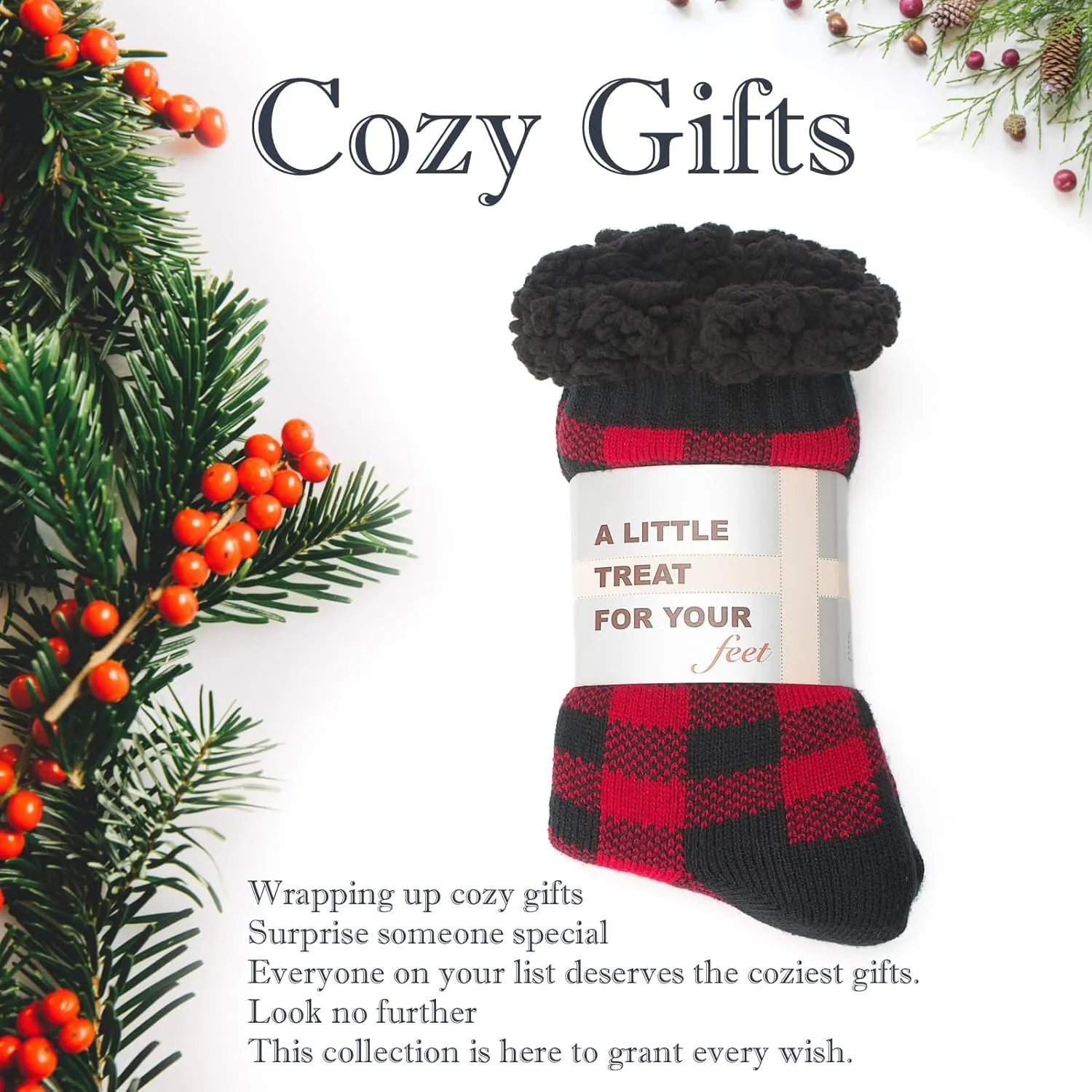 Men's Slipper Socks with Non-Slip Grippers, Thermal Fuzzy Warm Sherpa Lining, Cozy Gifts