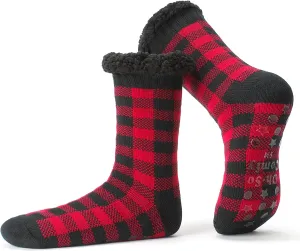 Men's Slipper Socks with Non-Slip Grippers, Thermal Fuzzy Warm Sherpa Lining, Cozy Gifts
