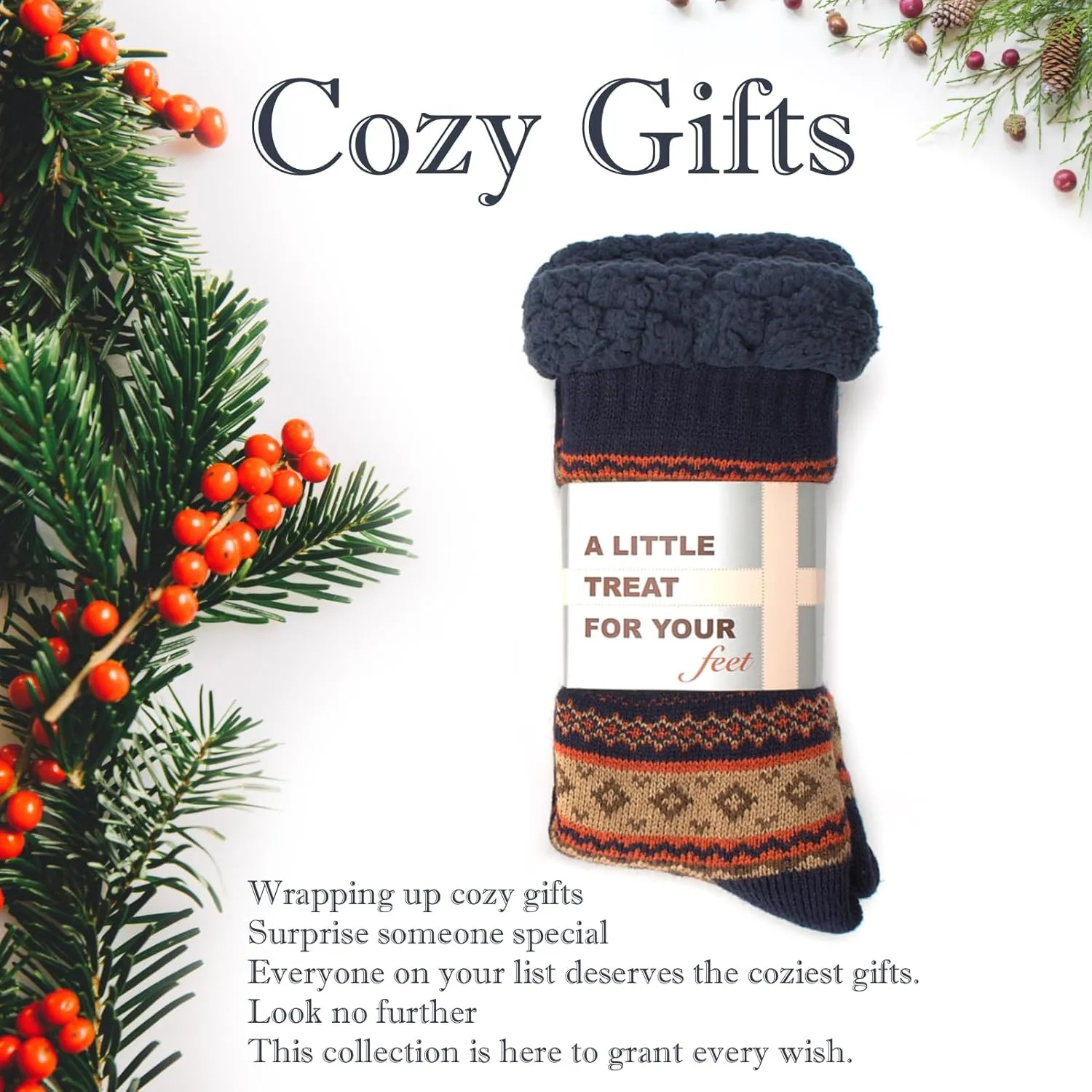 Men's Slipper Socks with Non-Slip Grippers, Thermal Fuzzy Warm Sherpa Lining, Cozy Gifts