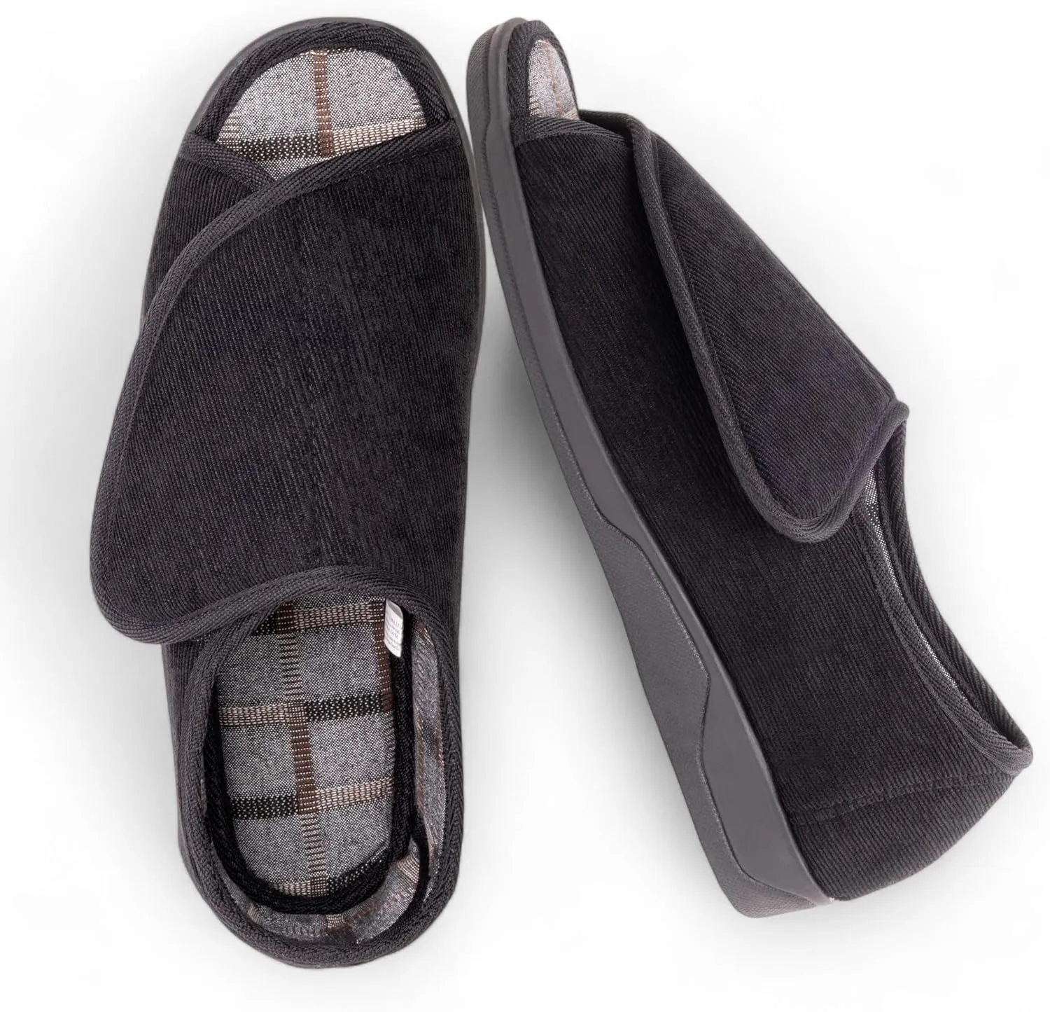 Men's Wide Furry 80-D Memory Foam Diabetic Slipper with Adjustable Closures, Wide Width Warm Plush Fleece Arthritis Edema Swollen Diabetic House Shoes Machine Washable w/Anti Slip Sole