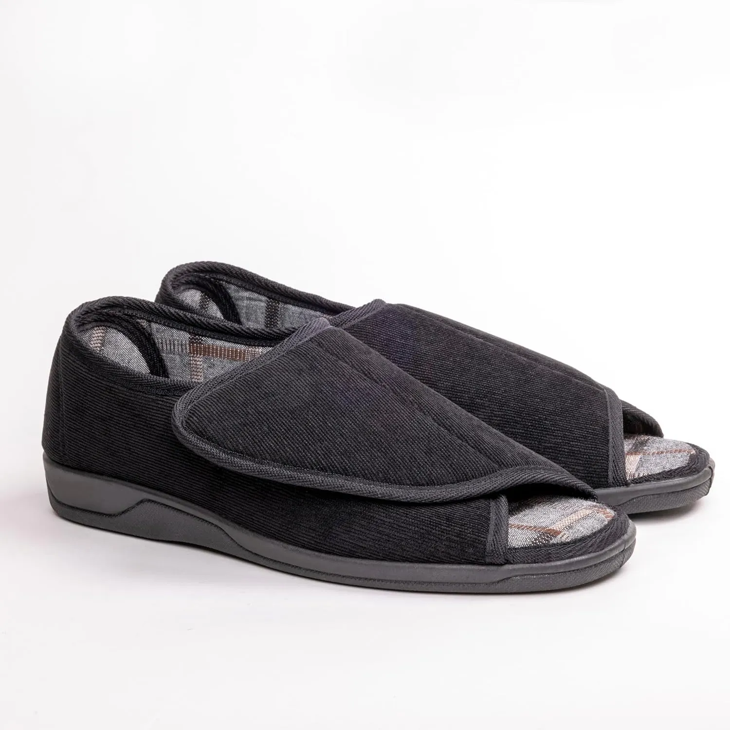 Men's Wide Furry 80-D Memory Foam Diabetic Slipper with Adjustable Closures, Wide Width Warm Plush Fleece Arthritis Edema Swollen Diabetic House Shoes Machine Washable w/Anti Slip Sole