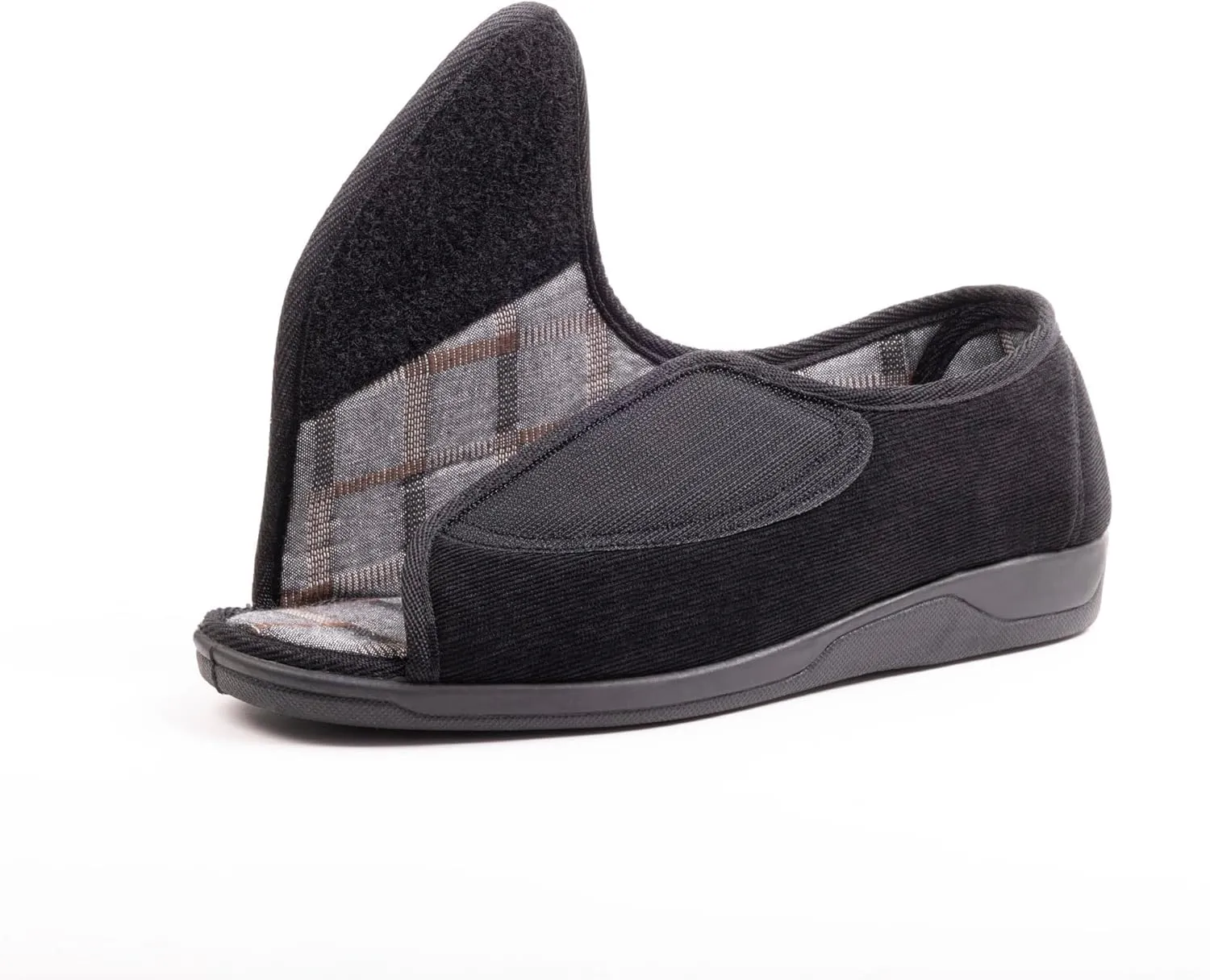 Men's Wide Furry 80-D Memory Foam Diabetic Slipper with Adjustable Closures, Wide Width Warm Plush Fleece Arthritis Edema Swollen Diabetic House Shoes Machine Washable w/Anti Slip Sole