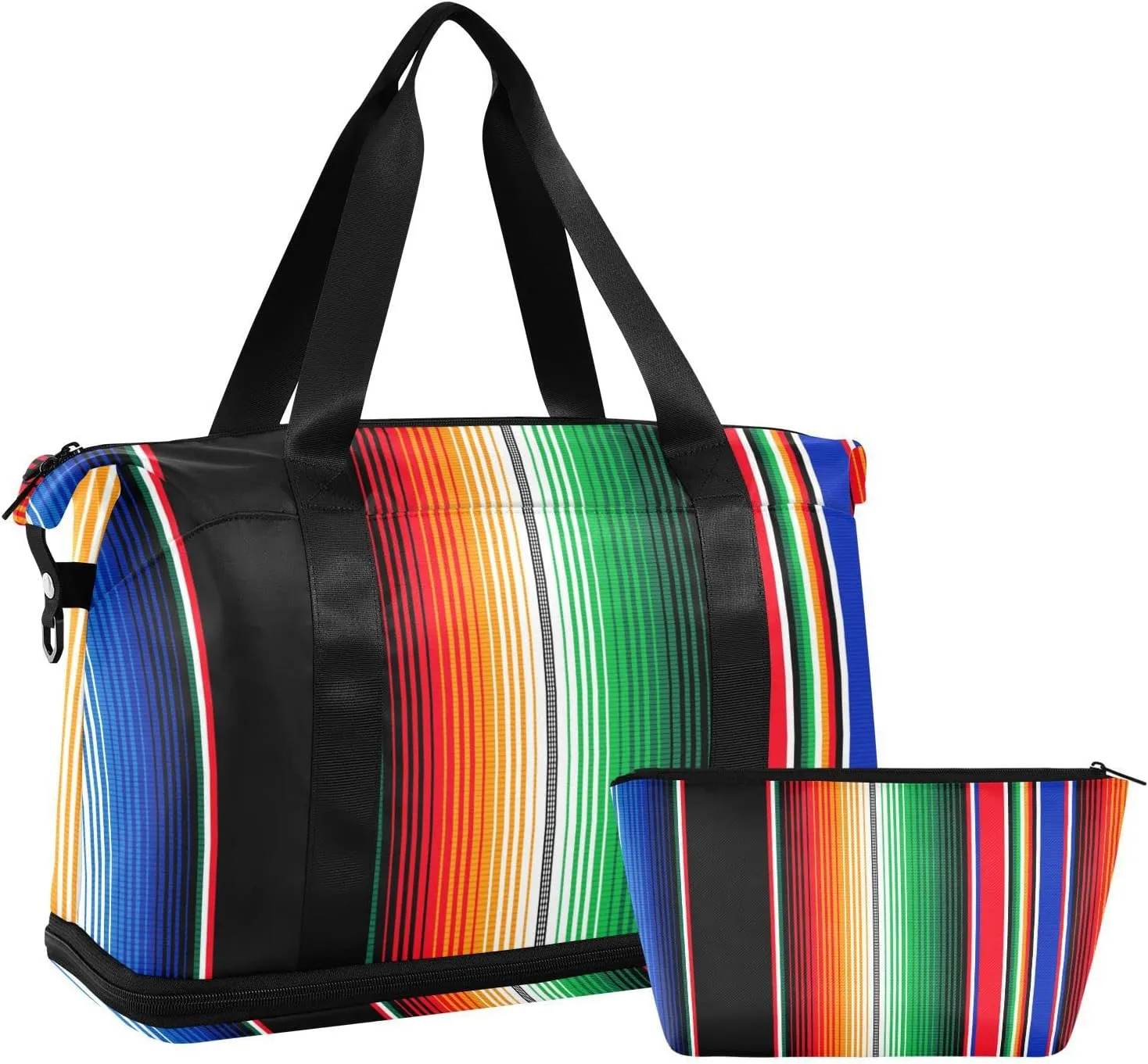 Mexican Serape Blanket Stripes Travel Duffel Bag, Waterproof Sports Tote Gym Bag with Shoes Compartment