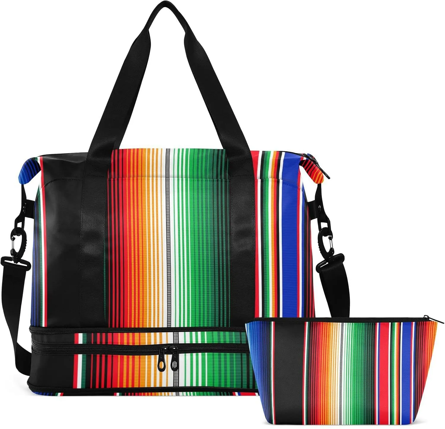Mexican Serape Blanket Stripes Travel Duffel Bag, Waterproof Sports Tote Gym Bag with Shoes Compartment