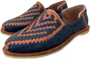 Mexico en la Piel Leather Shoes for Men, Checkered Braided Handmade Loafer Sandals