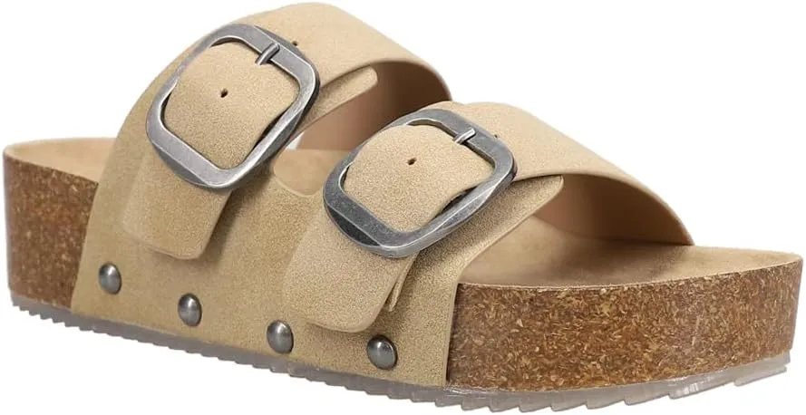 MIA Womens Qianna Platform Slide Casual Sandals Casual Low Heel 1-2" - Beige