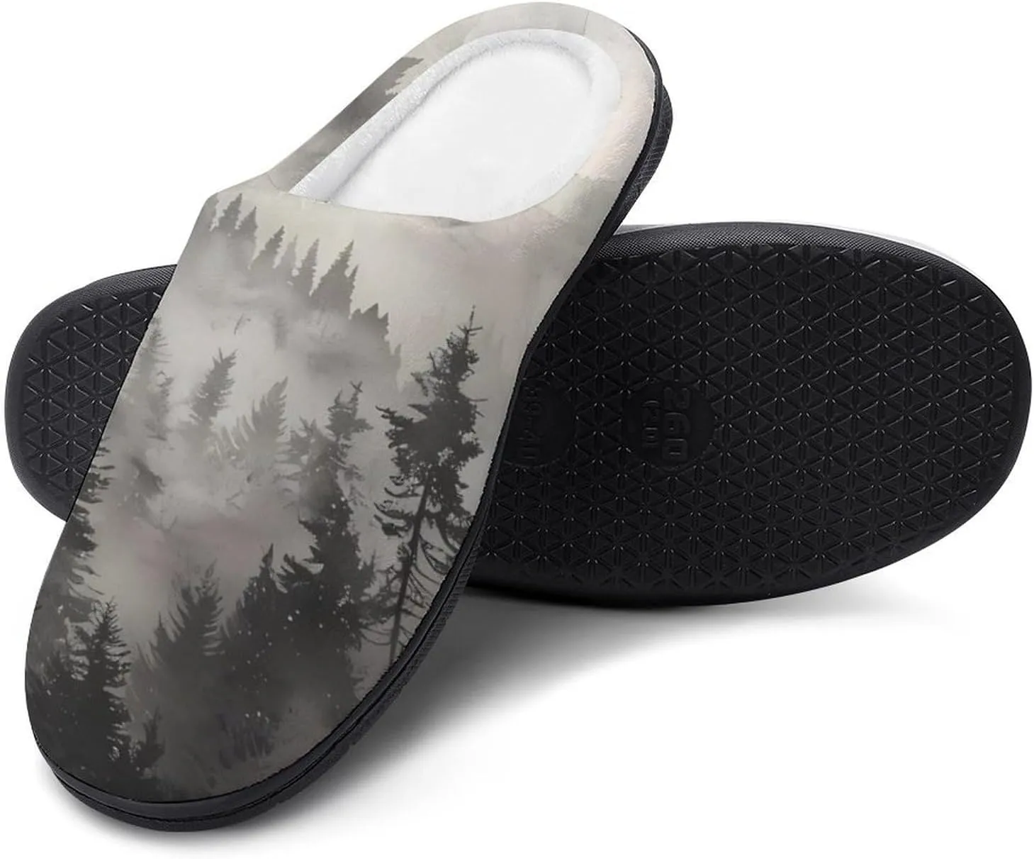 Misty Fog Pine Tree Forest Men's Cotton Slippers Closed Toe House Shoes with Non-Slip Sole for Indoor&Outdoor