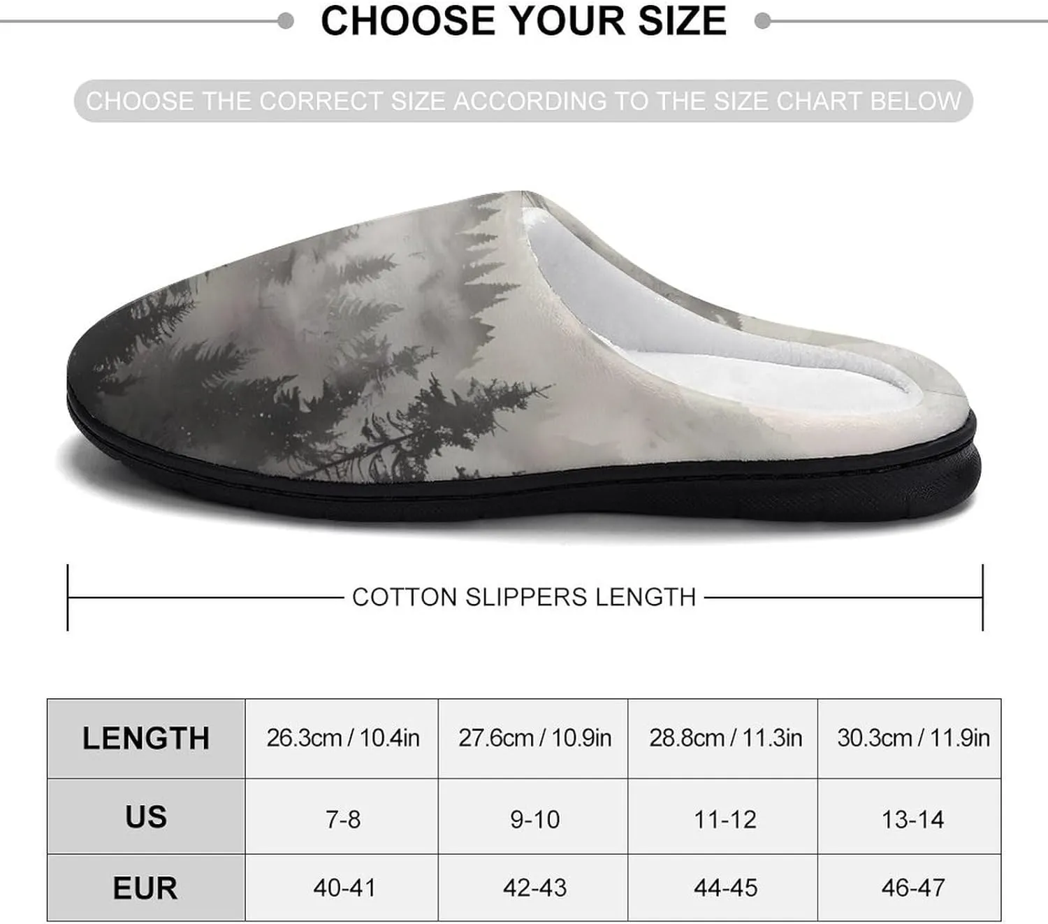 Misty Fog Pine Tree Forest Men's Cotton Slippers Closed Toe House Shoes with Non-Slip Sole for Indoor&Outdoor