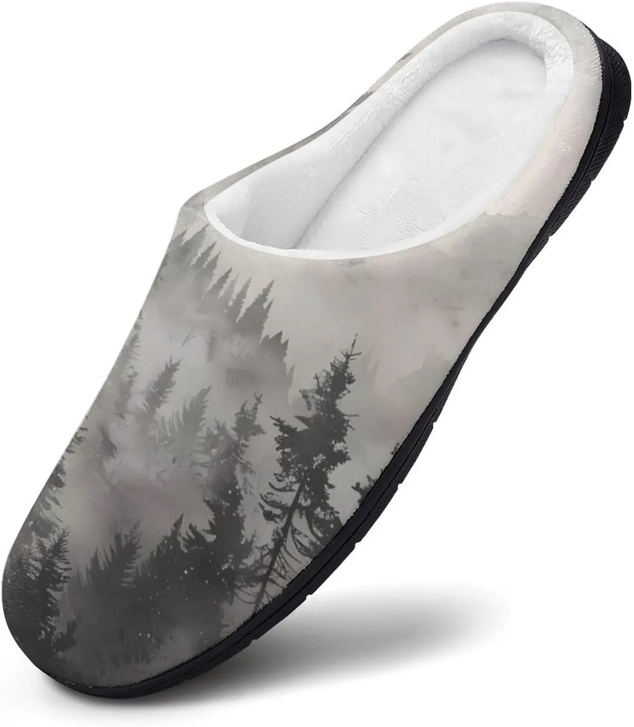 Misty Fog Pine Tree Forest Men's Cotton Slippers Closed Toe House Shoes with Non-Slip Sole for Indoor&Outdoor