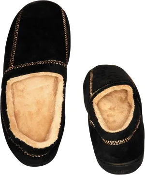Modern Moccasin Memory Foam Men's Slipper, Size 13-14 - Stylish Microsuede - Long-Lasting Memory Foam - Warm Fleece Lining - Men's Slippers, Black