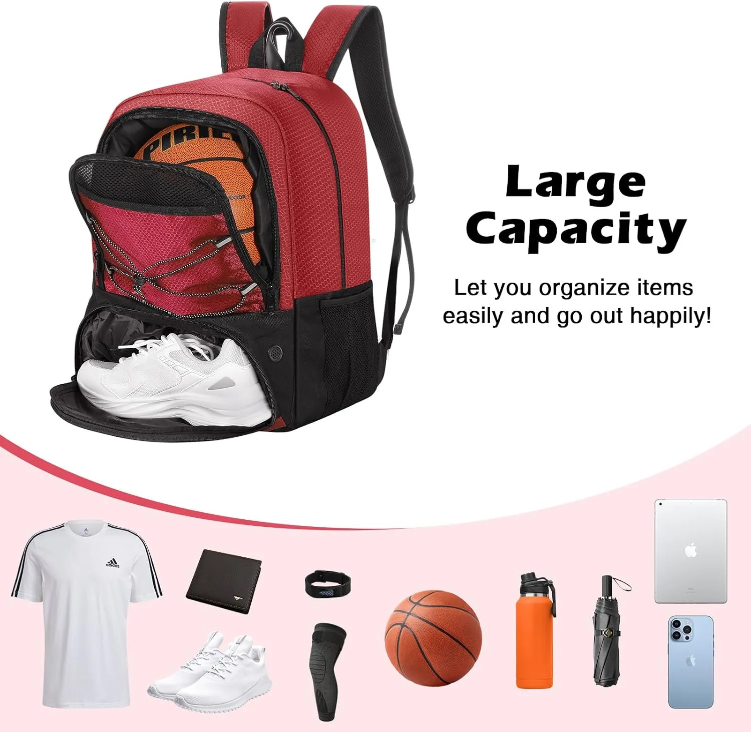 MoKo Basketball Bag Backpack, Soccer Backpack for Men & Women with Separate Ball and Shoes Compartments