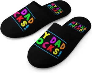 My Dad Rocks Men's Flannel Slipper House Warm Shoes Adult Slip On Soft Memory Foam for Indoor Outdoor
