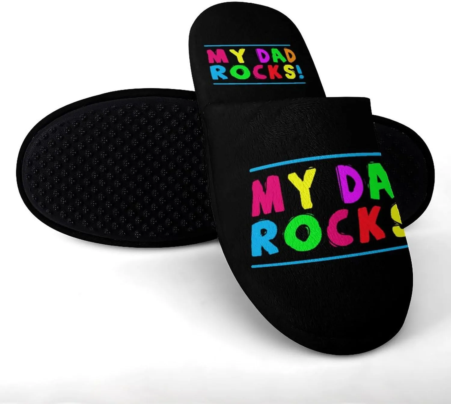 My Dad Rocks Men's Flannel Slipper House Warm Shoes Adult Slip On Soft Memory Foam for Indoor Outdoor