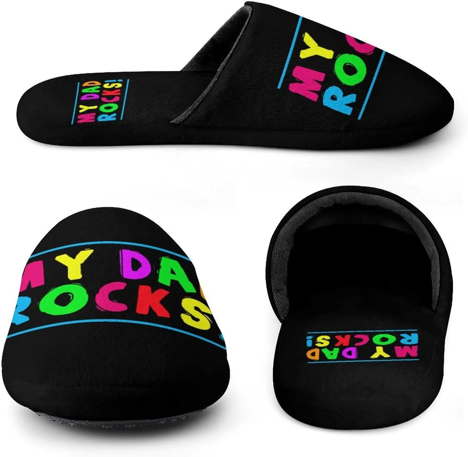 My Dad Rocks Men's Flannel Slipper House Warm Shoes Adult Slip On Soft Memory Foam for Indoor Outdoor