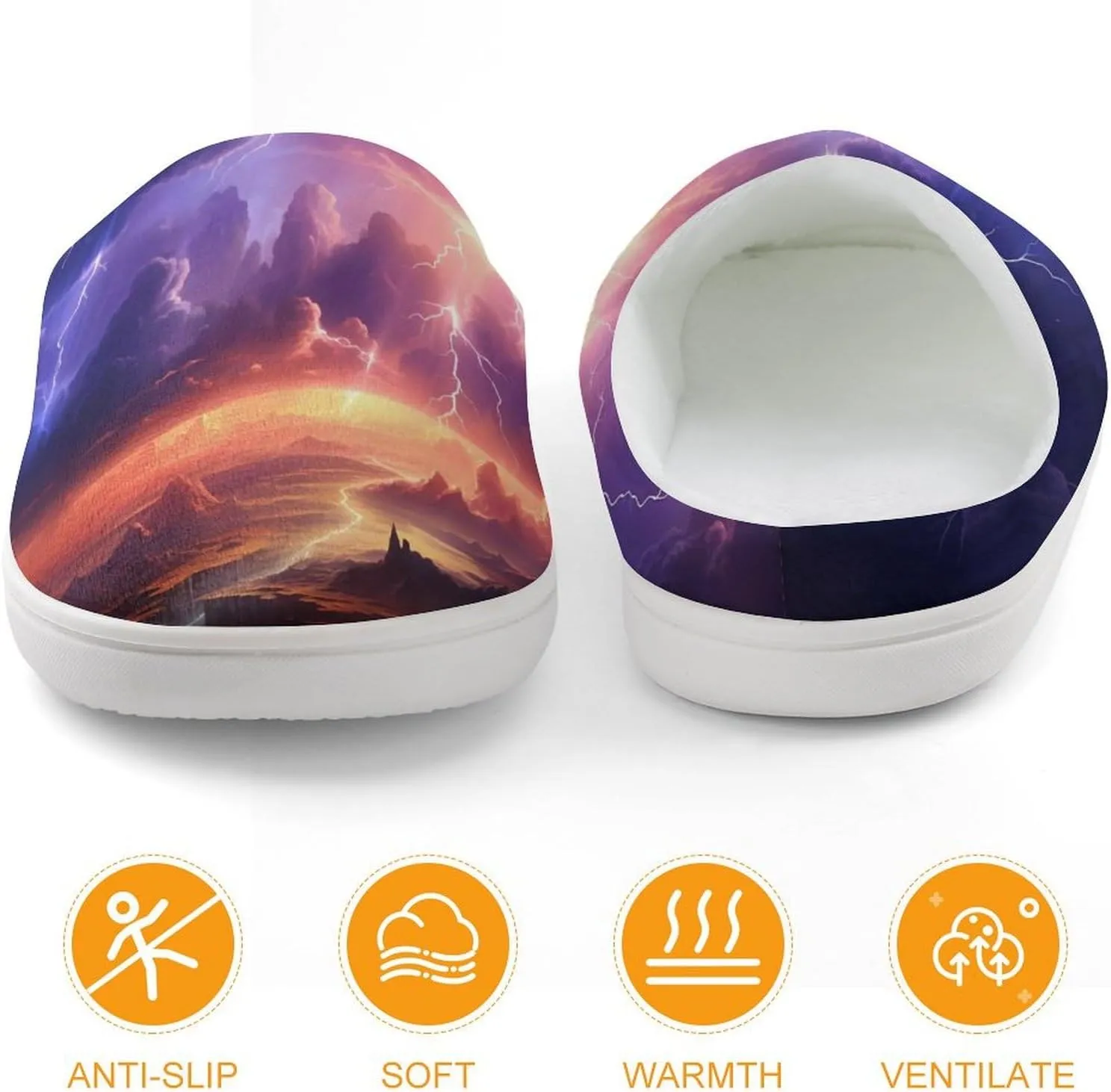Nature Landscape Purple Thunder Storm Kids Slippers for Girls Boys Winter Warm Plush Slip On House Slippers for Indoor Outdoor